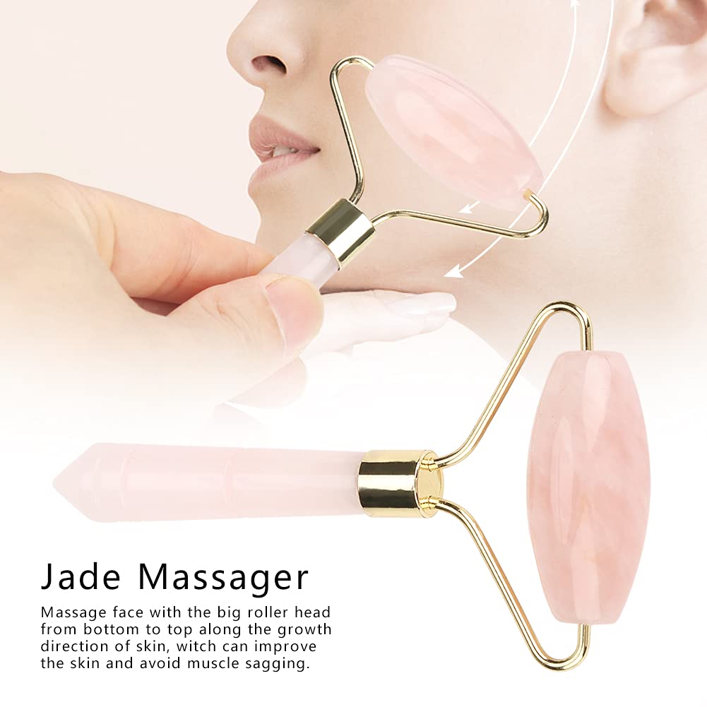 Natural Rose Quartz Facial Massage Roller - Jade Crystal Roller for Face & Body, Anti-Aging Skincare Tool, Wrinkle Reducer & Beauty Accessory - Perfect for Home Spa, Relaxation & Lymphatic Drainage
