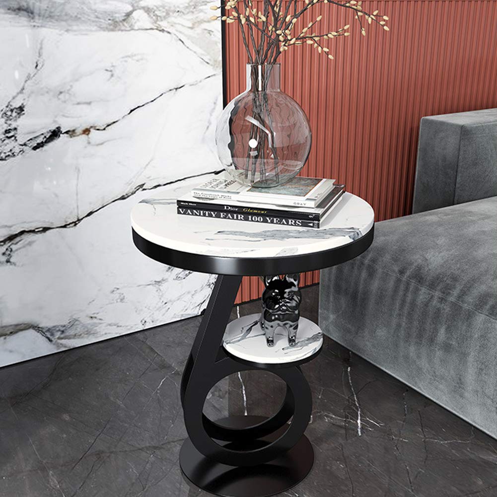 Modern Round Sofa End Table with Marble Texture Top & Storage Shelf - Stylish Accent Table for Living Room, Office, or Bedroom Decor - Perfect Coffee Table for Small Spaces & Home Decor