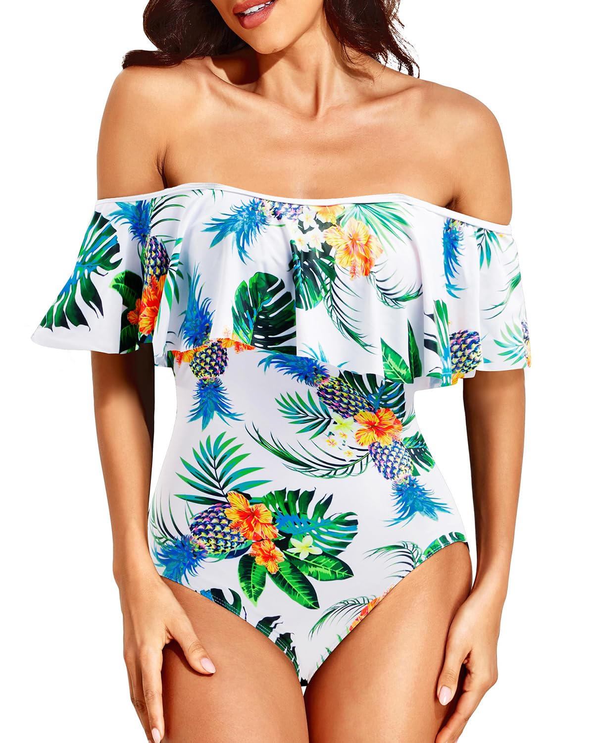 Tempt Me Off Shoulder One Piece Swimsuit for Women - Ruffled Sleeves Retro Bathing Suit | Beach Vacation, Pool Party, Summer Swimwear