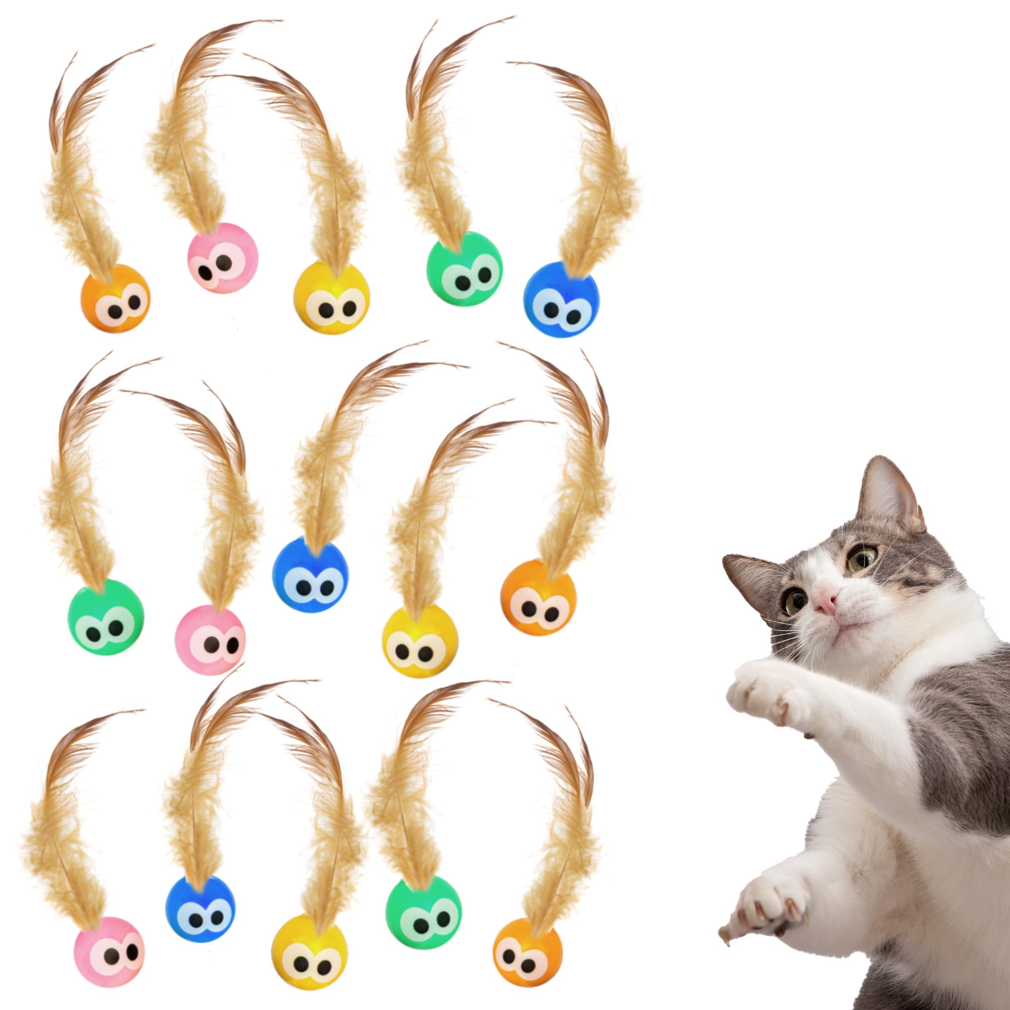 15-Pack Natural Feather Cat Ball Toy - Interactive Cat Toys for Indoor Adult Cats & Kittens - Fun Playtime for Bored Cats, Exercise & Bonding with Your Pet