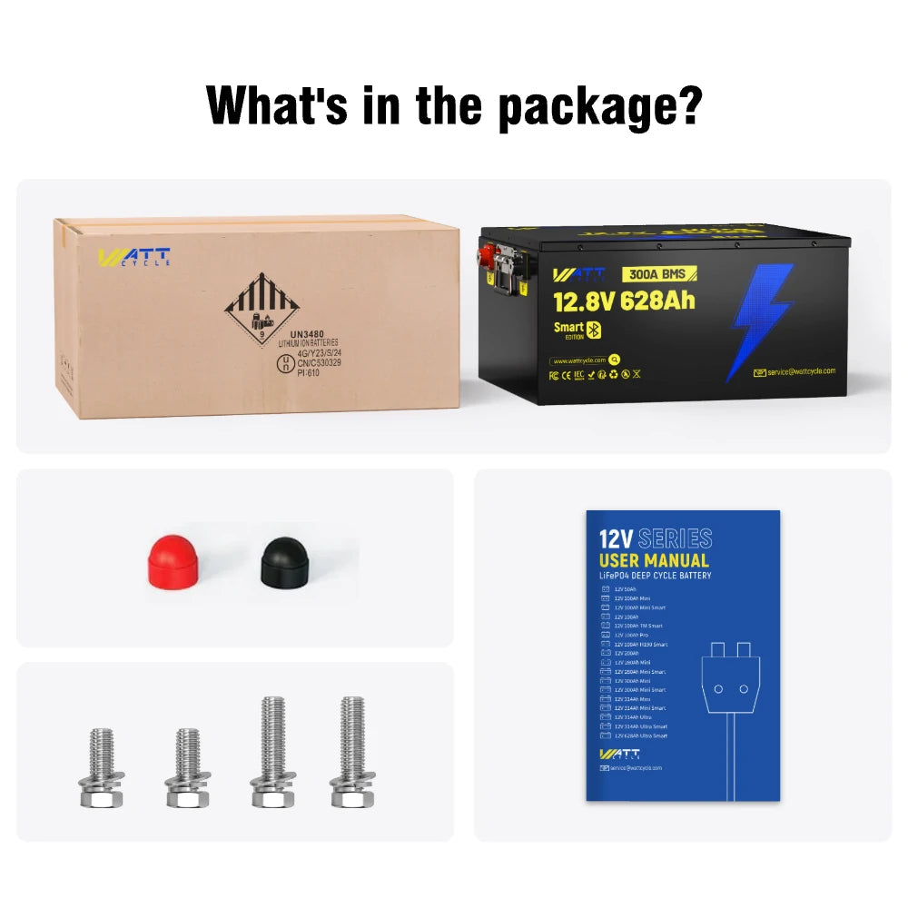 12V 628Ah Ultra Lightweight Lithium Battery with Bluetooth - Perfect for RVs, Boats, Solar Power Systems & Off-Grid Applications