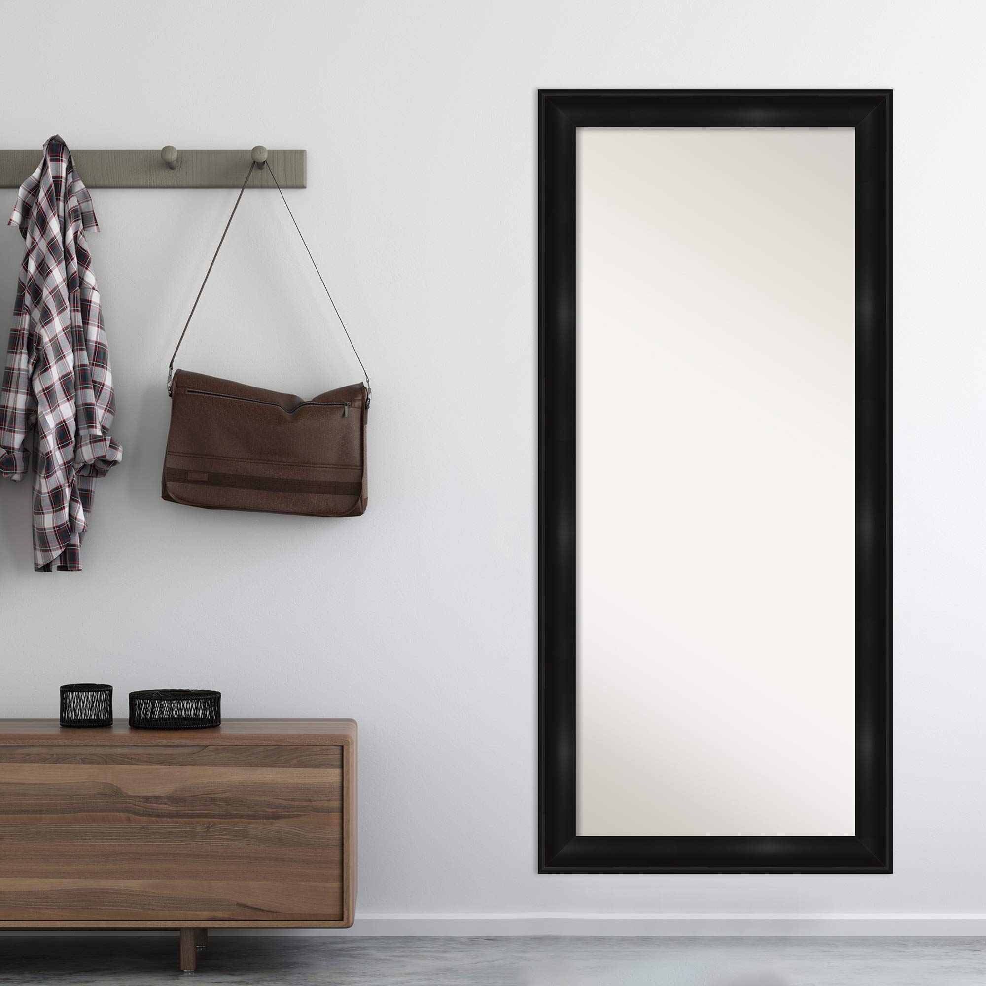 Amanti Art 66x30 Inch Black Full Length Mirror - Free Standing or Wall Mounted Dressing Mirror with Casual Frame - Perfect for Bedroom, Living Room, and Entryway Decor - Made in USA