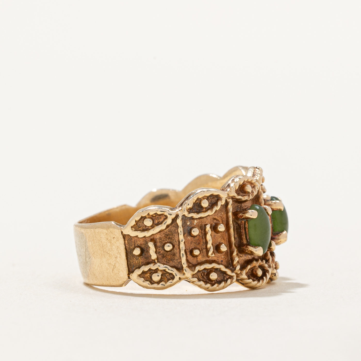 Three Stone Nephrite Jade Textured Ring | 0.60ctw | Size 6.25 | Handmade Natural Jade Jewelry for Women | Perfect for Weddings, Anniversaries & Special Occasions