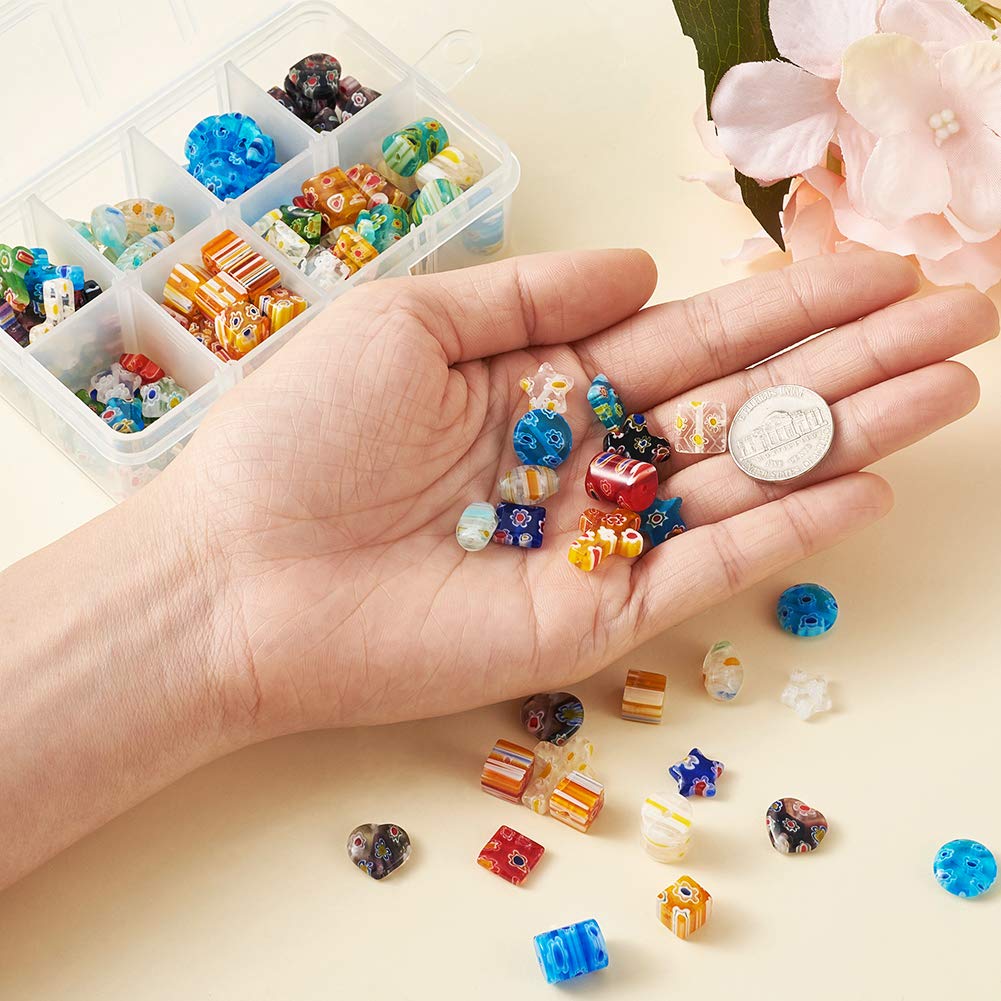 165pcs Handmade Millefiori Glass Beads Mixed Shapes - Flower Spacer Beads for DIY Jewelry Making (Bracelet, Necklace, Earrings) - Perfect for Crafting, Gifts & Boho Style Accessories