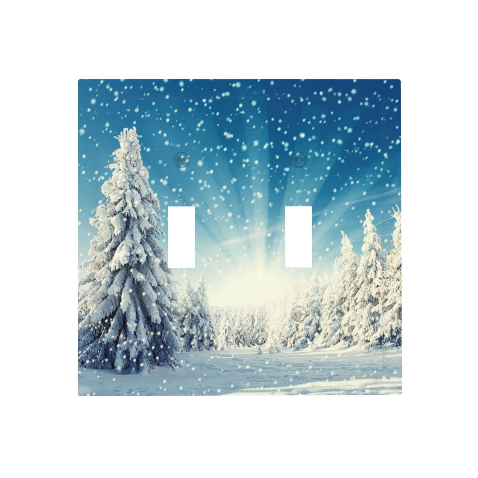 Christmas Light Switch Cover - Snow Wonderland Pine Tree Design, 2-Gang Toggle Wall Plate, Standard Size (5'' x 4.9'') with Included Screws - Perfect for Holiday Home Decor & Festive Room Makeover