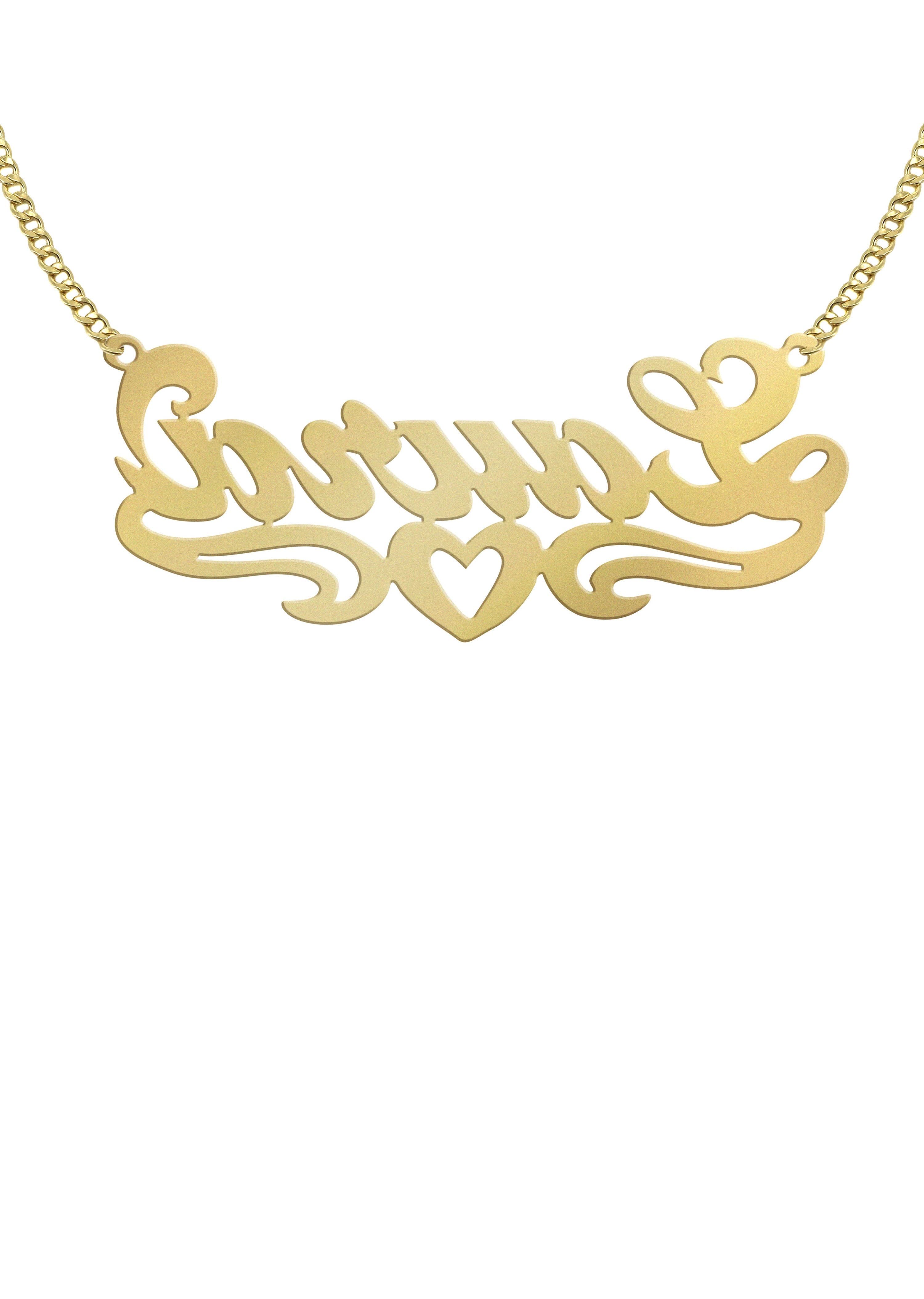 14K Gold Diamond Cut Heart Name Plate Necklace - Personalized Custom Name Jewelry for Women | Perfect Gift for Valentine's Day, Anniversary & Special Occasions