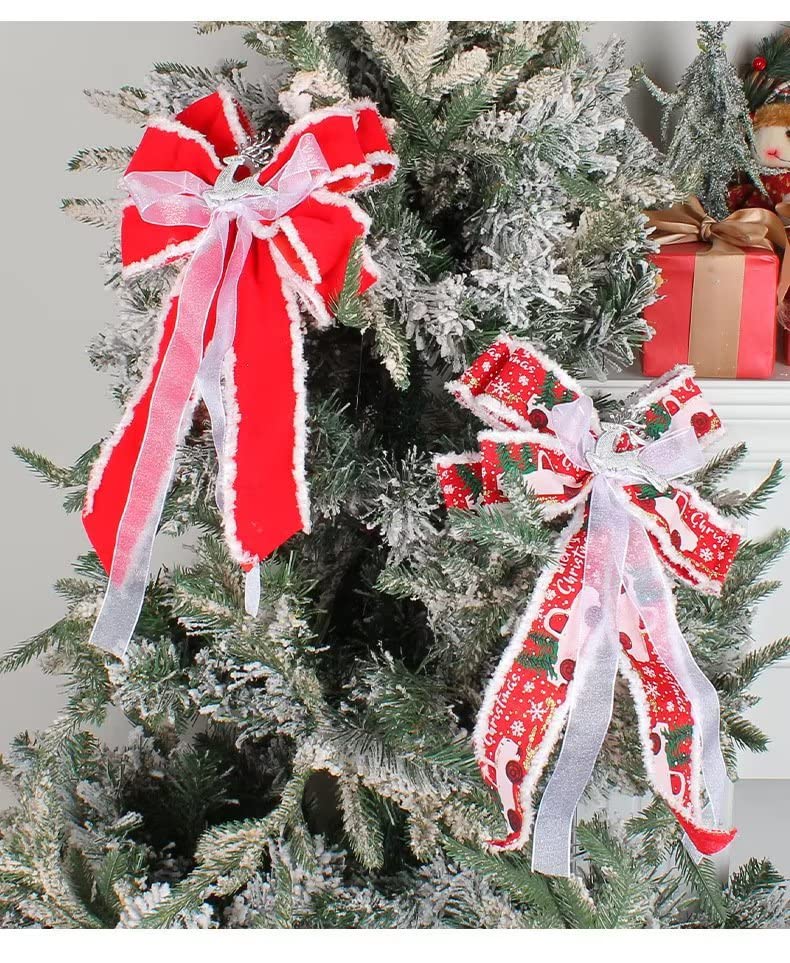 2 Pcs Christmas Bows - Elegant Holiday Wreath Bows & Xmas Tree Topper Decorations for Christmas Party, Home, Gift Wrapping & Festive Decor