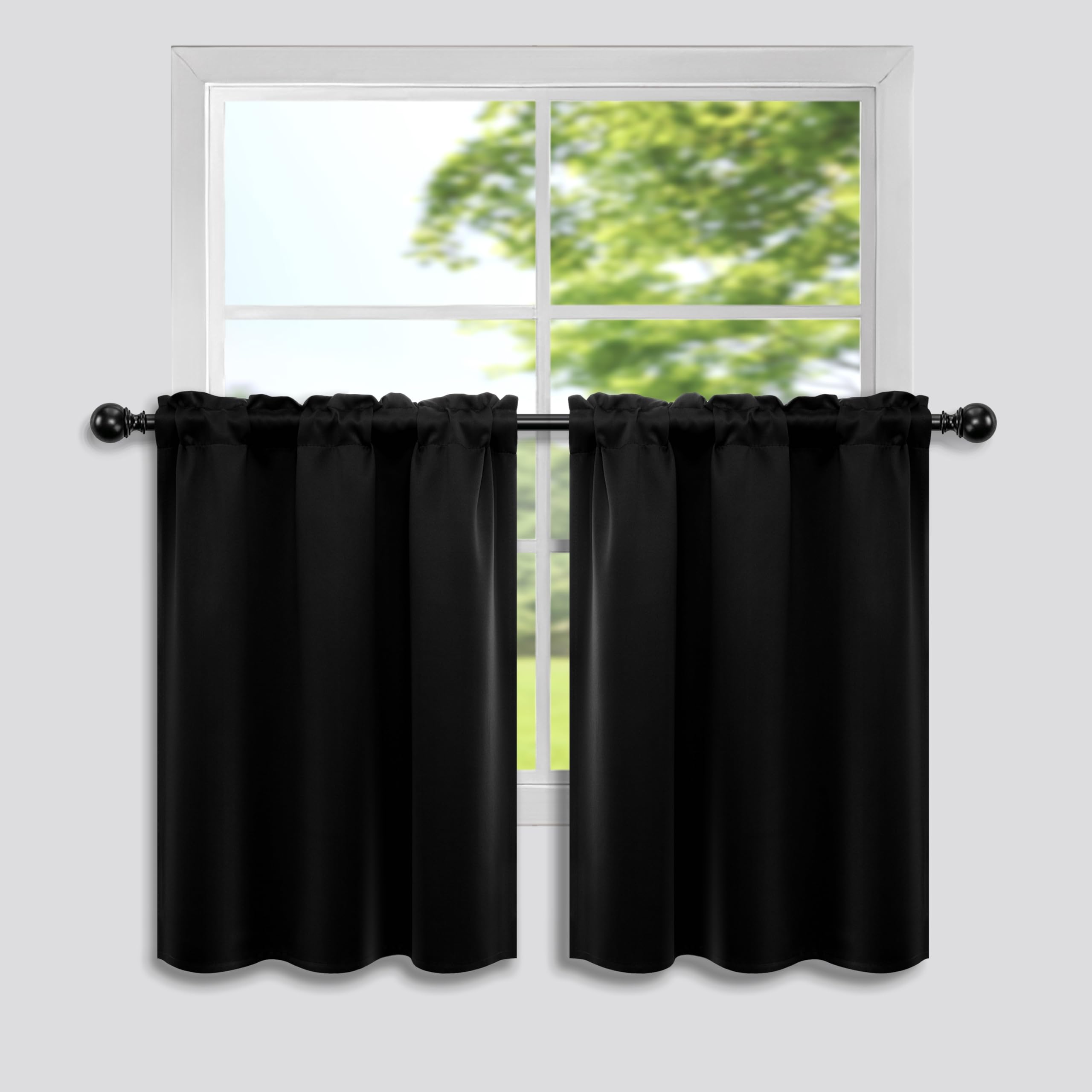 Mrs.Naturall Small Blackout Window Curtains - 24 Inch Length for Basement, RV & Camper Windows - Darkening Privacy Shades for Bedroom, Nursery & Home Decor (Black)