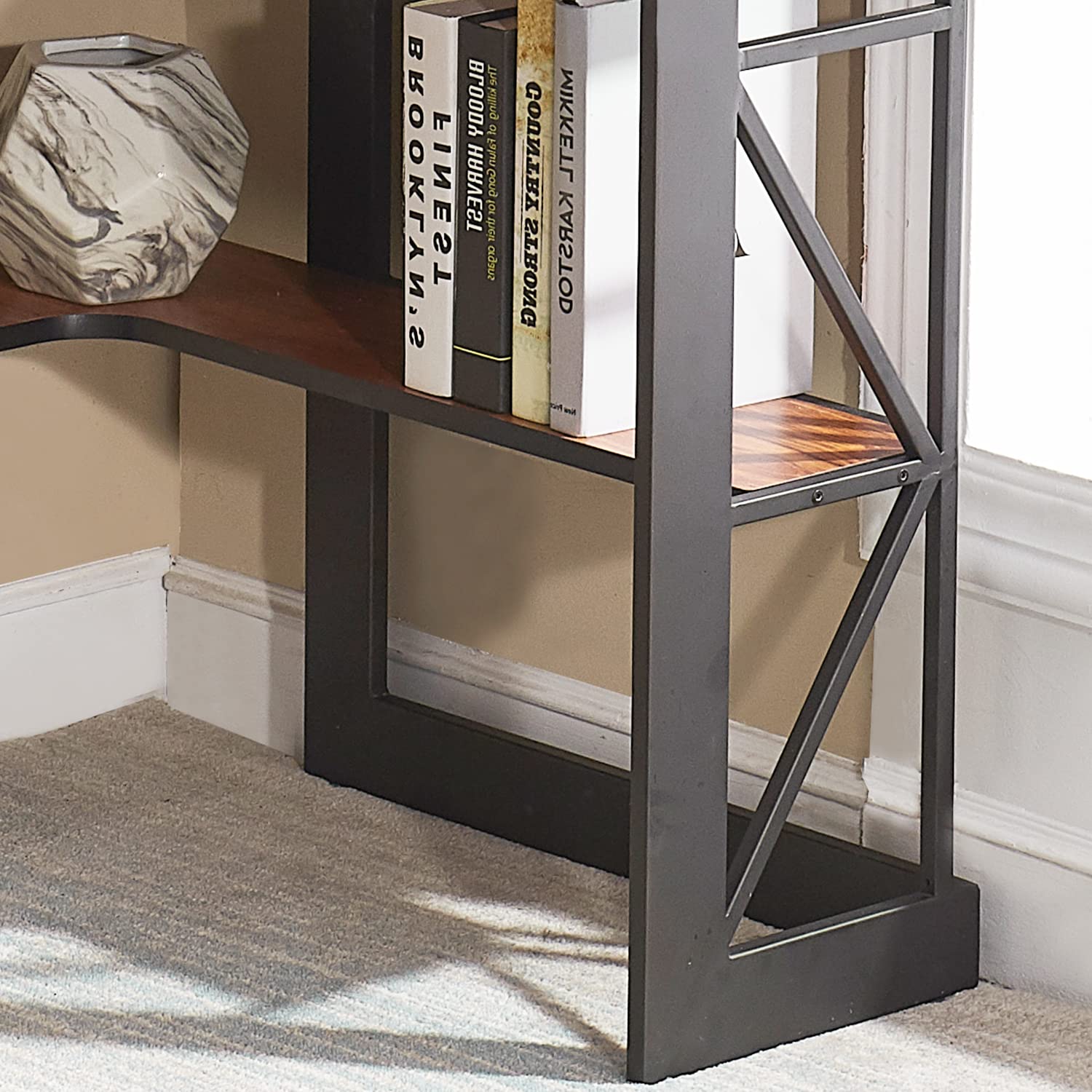 VECELO Compact Corner Desk - Home Office Computer Desk with Smooth Keyboard Tray & Storage Shelves, Space-Saving Triangle Writing Table in Teak Finish | Perfect for Small Spaces, Dorm Rooms & Apartment Workstations