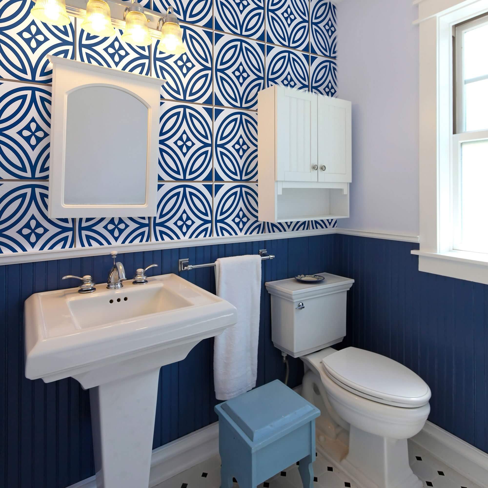 Blue and White Tile Peel and Stick Removable Wallpaper - Self-Adhesive Backsplash for Kitchen, Bathroom, and Home Decor - Easy to Install and Remove