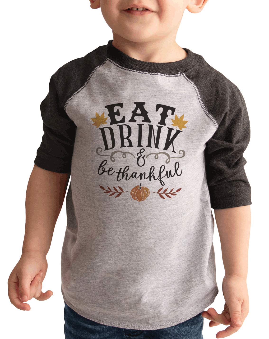 7 ate 9 Apparel Kids Thanksgiving Shirt - Eat Drink Be Thankful Graphic Tee for Boys & Girls | Holiday Family Gathering, Turkey Day Outfit, Fall Festival Wear