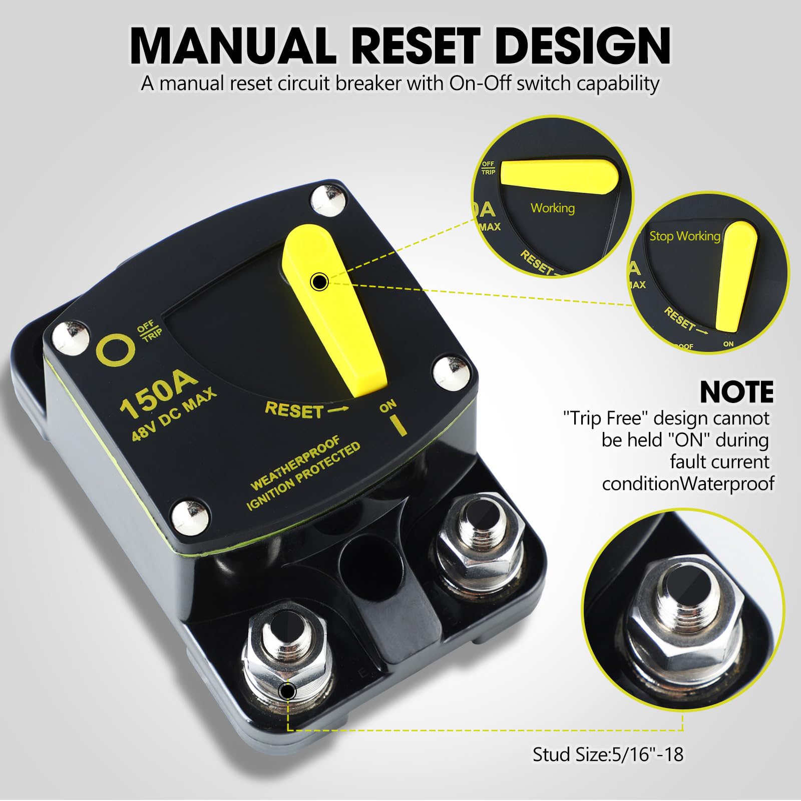 300 Amp Circuit Breaker 12V-48V High Amperage with Manual Reset - Heavy Duty Protection for Car Audio, RV, Marine Boat, Truck, Trolling Motors, Stereo Systems & Solar Power - Ideal for Automotive, Marine and Off-Grid Electrical Applications