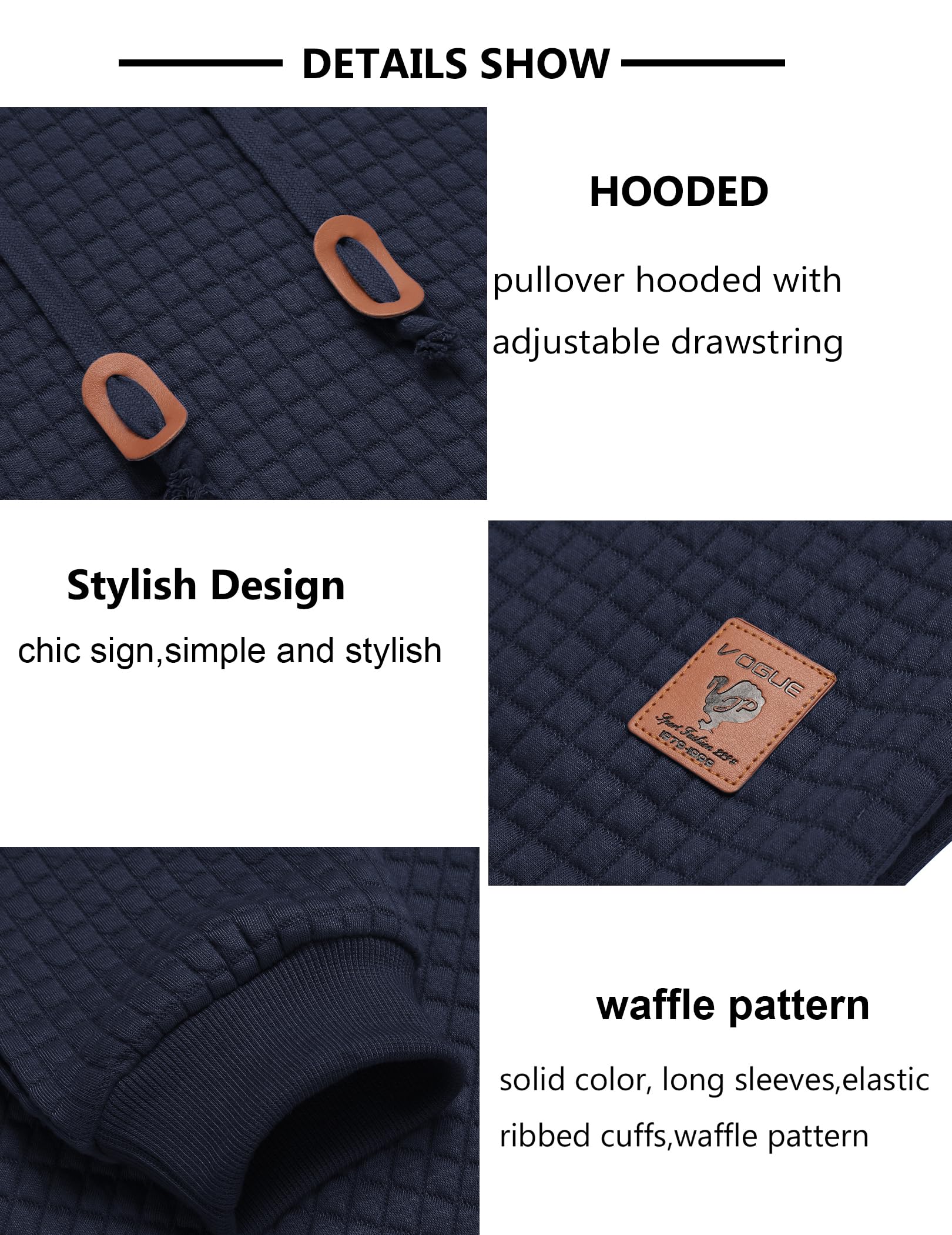 COOFANDY Men's Casual Hooded Sweatshirt - Long Sleeve Waffle Knit Pullover Hoodie with Drawstring | Perfect for Outdoor Activities, Streetwear & Everyday Comfort