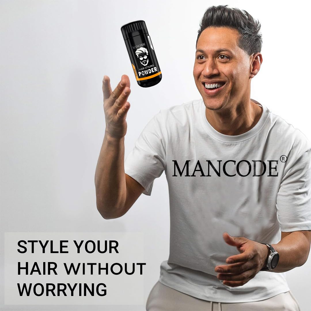 MAN CODE Hair Volumizing Powder Wax for Men - Natural & Safe Styling Powder with Strong Hold & Matte Finish - 24 Hour Hold Hair Wax Powder for Boys & Men (20g) - Perfect for Daily Styling, Special Occasions and Creating Textured Hairstyles