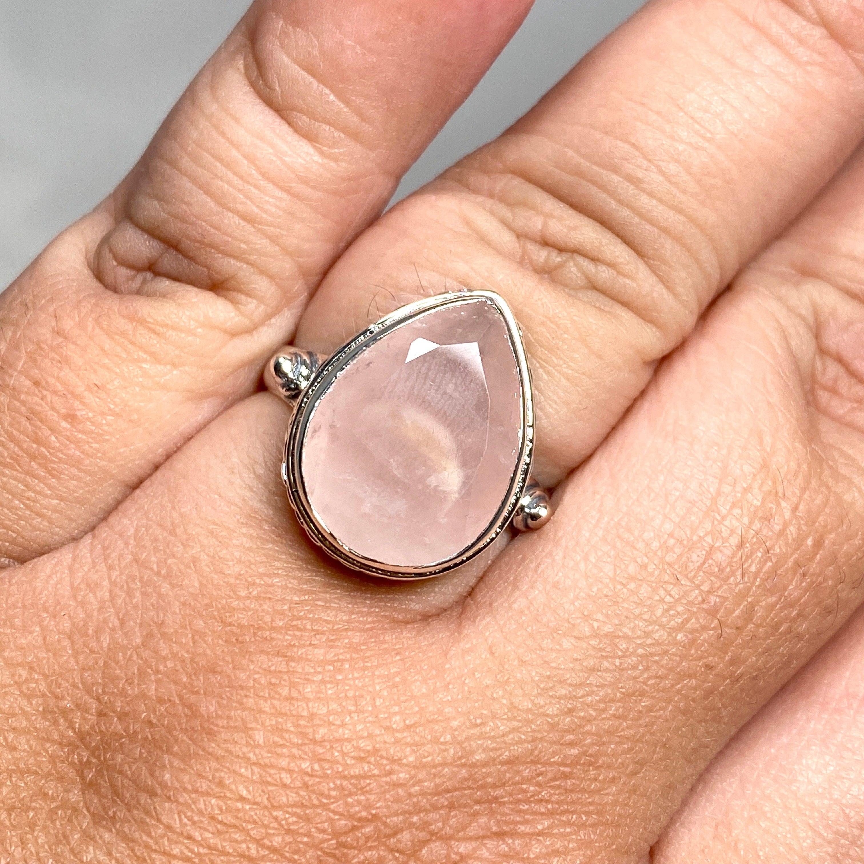 Rose Quartz Faceted Teardrop Ring in Sterling Silver - Elegant Jewelry for Women, Gift for Her, Valentine's Day Present, Wedding, Anniversary & Special Occasions