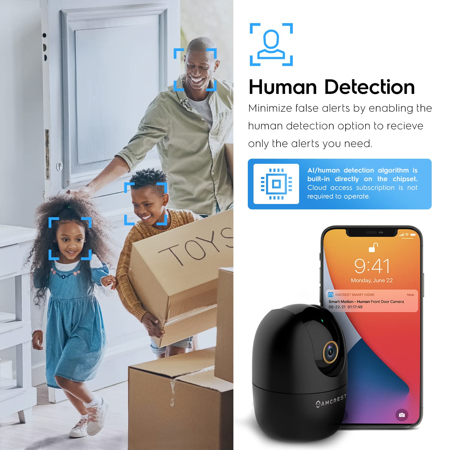 Amcrest 4MP WiFi Indoor Security Camera with Human & Pet Detection - Smart Baby Monitor, Dog Camera with 2-Way Audio, Motion Tracking, Night Vision, Pan/Tilt - Ideal for Home Security, Pet Monitoring & Baby Care (ASH41-B)
