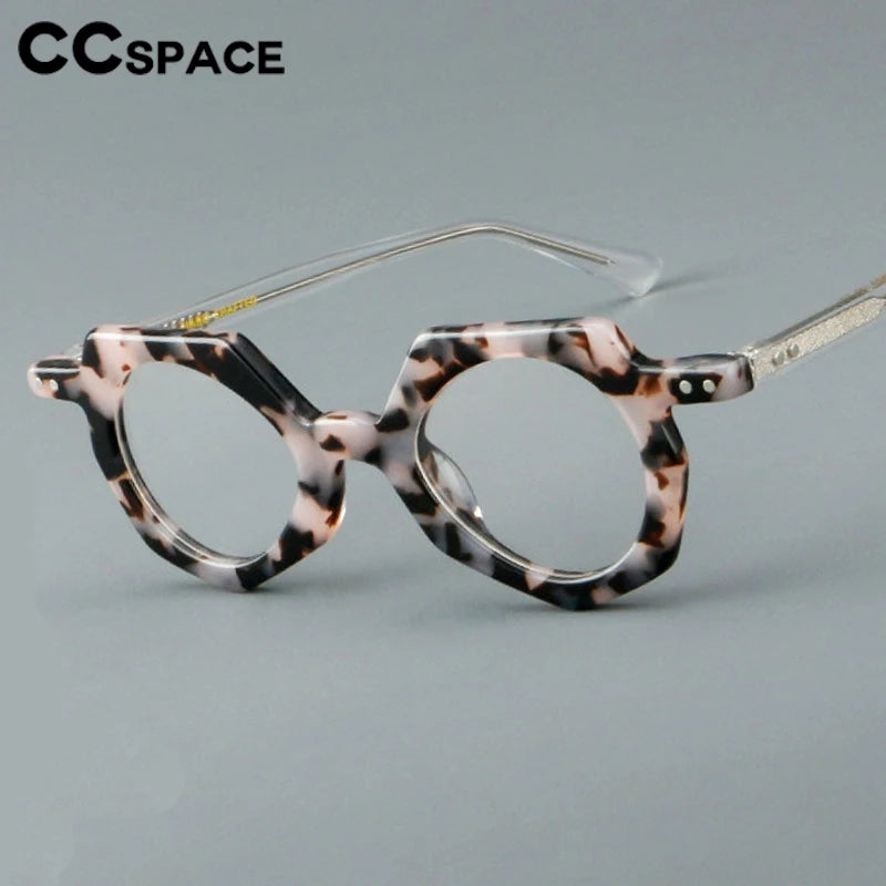 CCspace Unisex Full Rim Flat Top Polygon Round Acetate Eyeglasses 2473 - Stylish Retro Frame for Men & Women - Perfect for Reading, Fashion, and Daily Wear