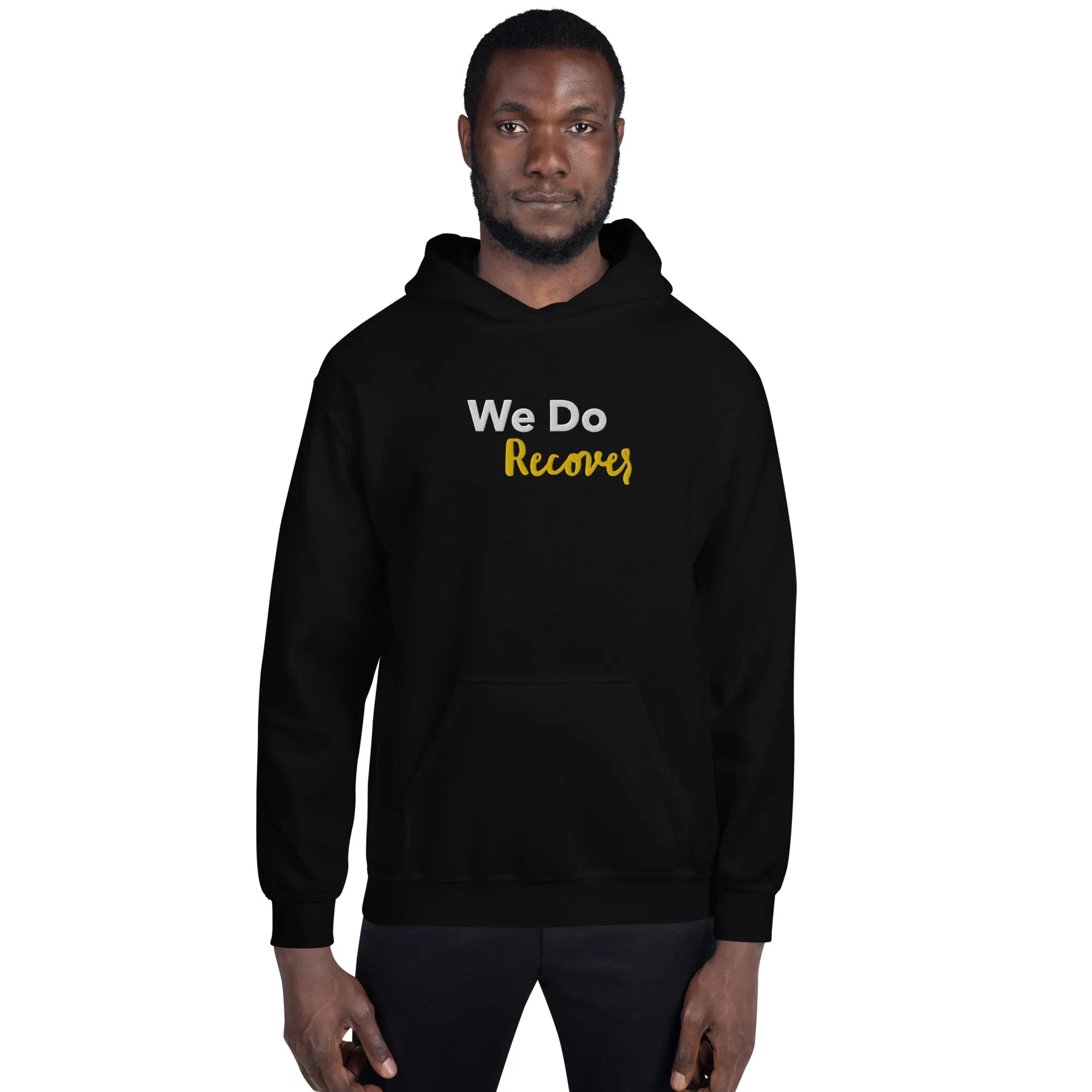 We Do Recover! Embroidered Unisex Hoodie - Comfortable Pullover Sweatshirt for Men & Women - Perfect for Casual Wear, Gym, and Outdoor Activities