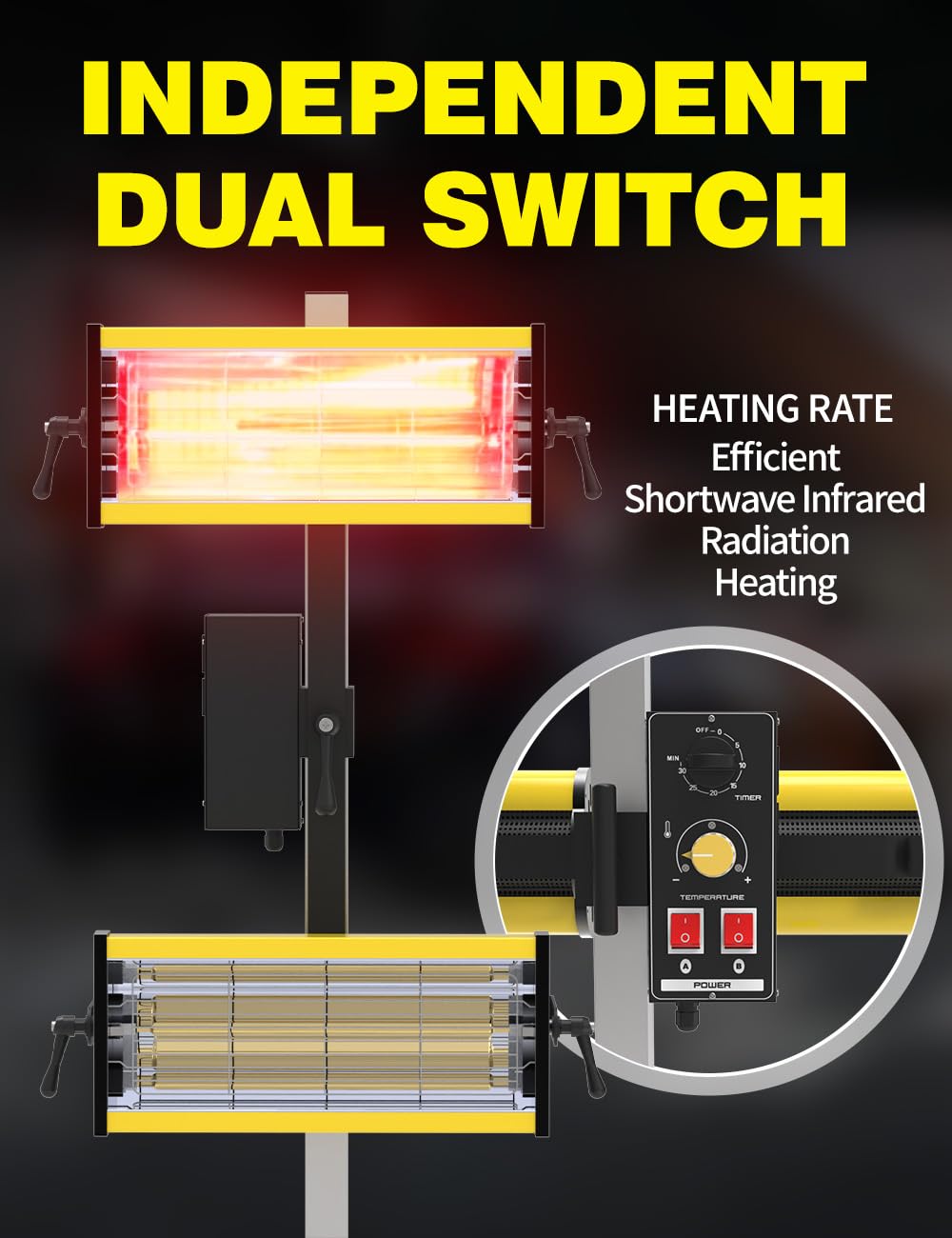 1600W 110V Solary Shortwave Infrared Paint Curing Lamp - Adjustable Timer, Temperature & Height for Automotive Spray Booth | Perfect for Auto Body Shops, DIY Car Paint Repair & Professional Paint Baking