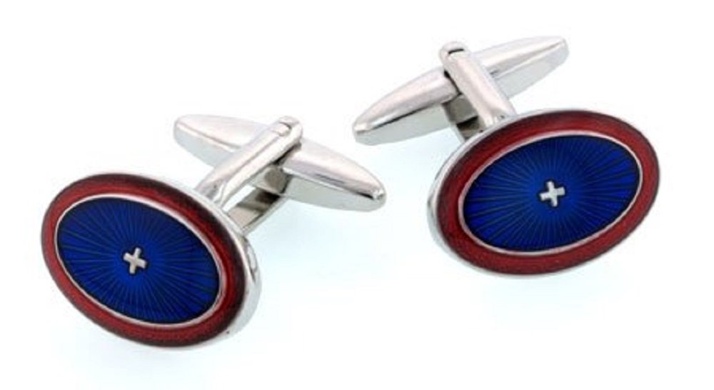 Elegant Red and Blue Oval Cufflinks for Men - Classic Dress Shirt Accessories for Weddings, Business Meetings & Formal Events