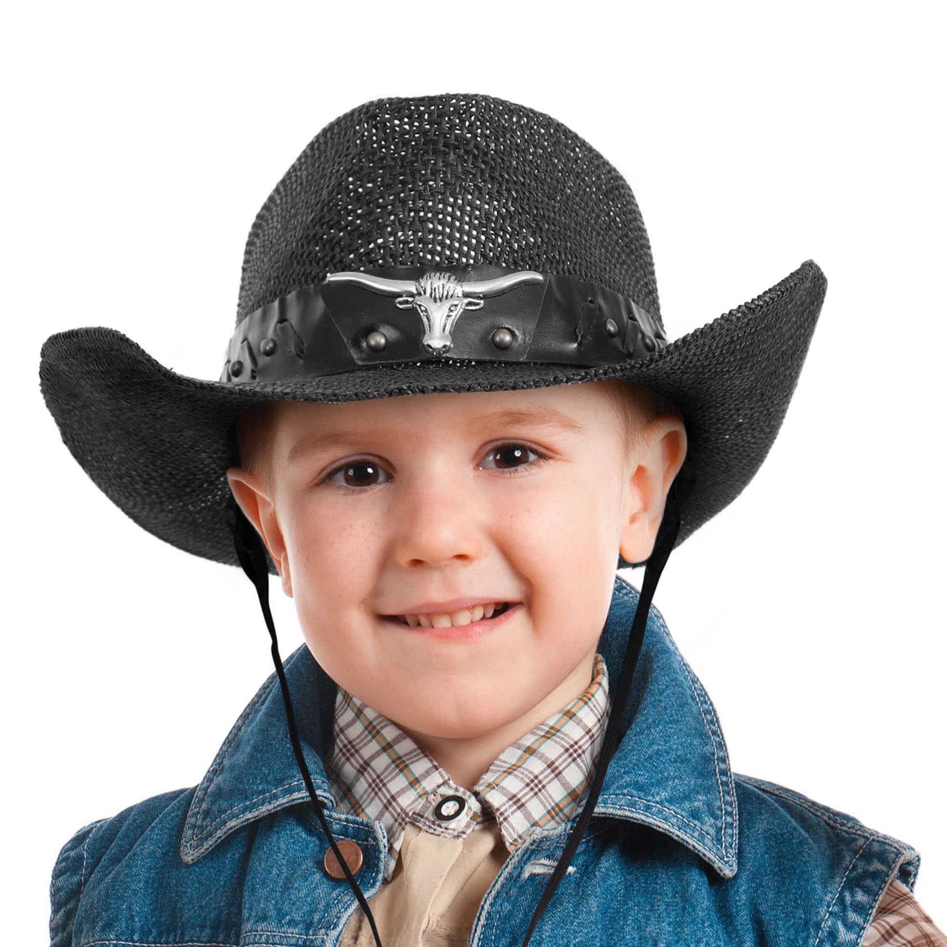 Kids Straw Cowboy Hat - Classic Western Cowgirl Hat for Children, Black | Perfect for Halloween Costumes, Rodeo Events & Outdoor Play