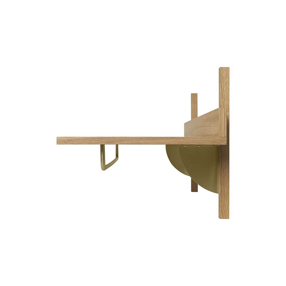 FERM LIVING Sector Rack Shelf - Solid Oak Wood with Brass Accents | Modern Wall Mounted Storage Shelf for Living Room, Bedroom & Office Organization