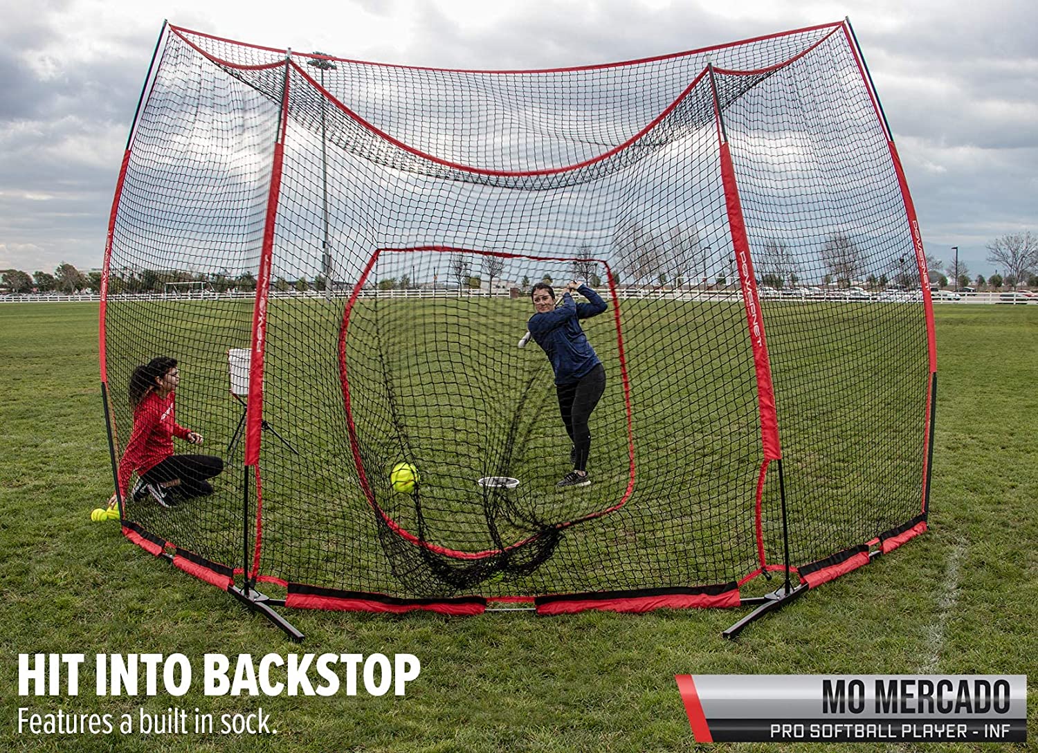 PowerNet Large Portable Baseball Backstop - Heavy Duty Practice Net for Baseball & Softball Training, Backyard, Park, and Field Use