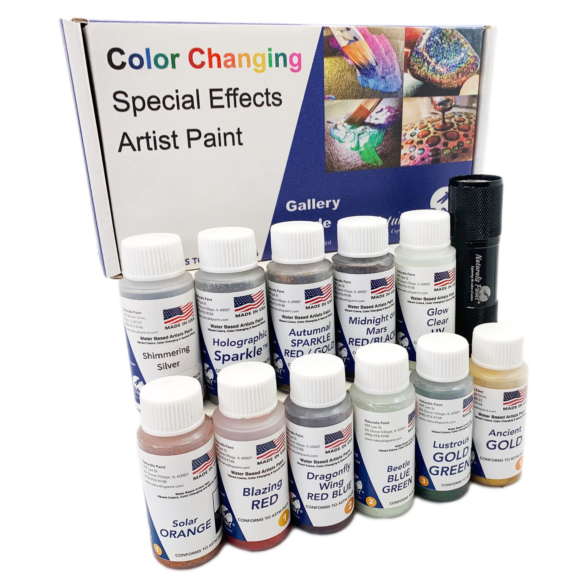 Naturalis Paint Deluxe 11-Color Set - Iridescent & Special Effect Water-Based Artist Paint (11x1 fl oz) | Color-Shifting Professional Paint for Canvas, Paper, Wood, Metal | Perfect for DIY Art Projects, Home Decor & Crafting