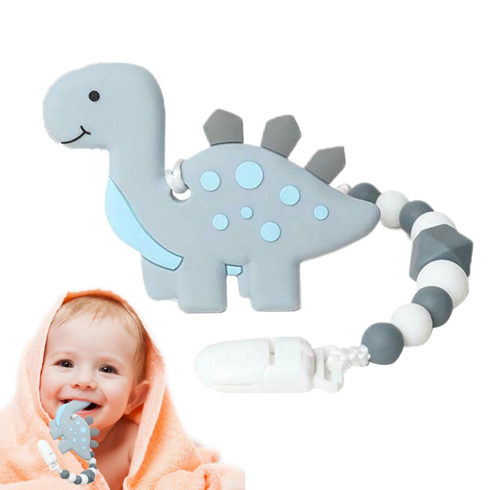Dinosaur Silicone Teething Toys for Babies 6+ Months - Safe & Soft Teether to Soothe Discomfort & Itchy Gums | Perfect for Home, Travel & Daycare Use | Aezon