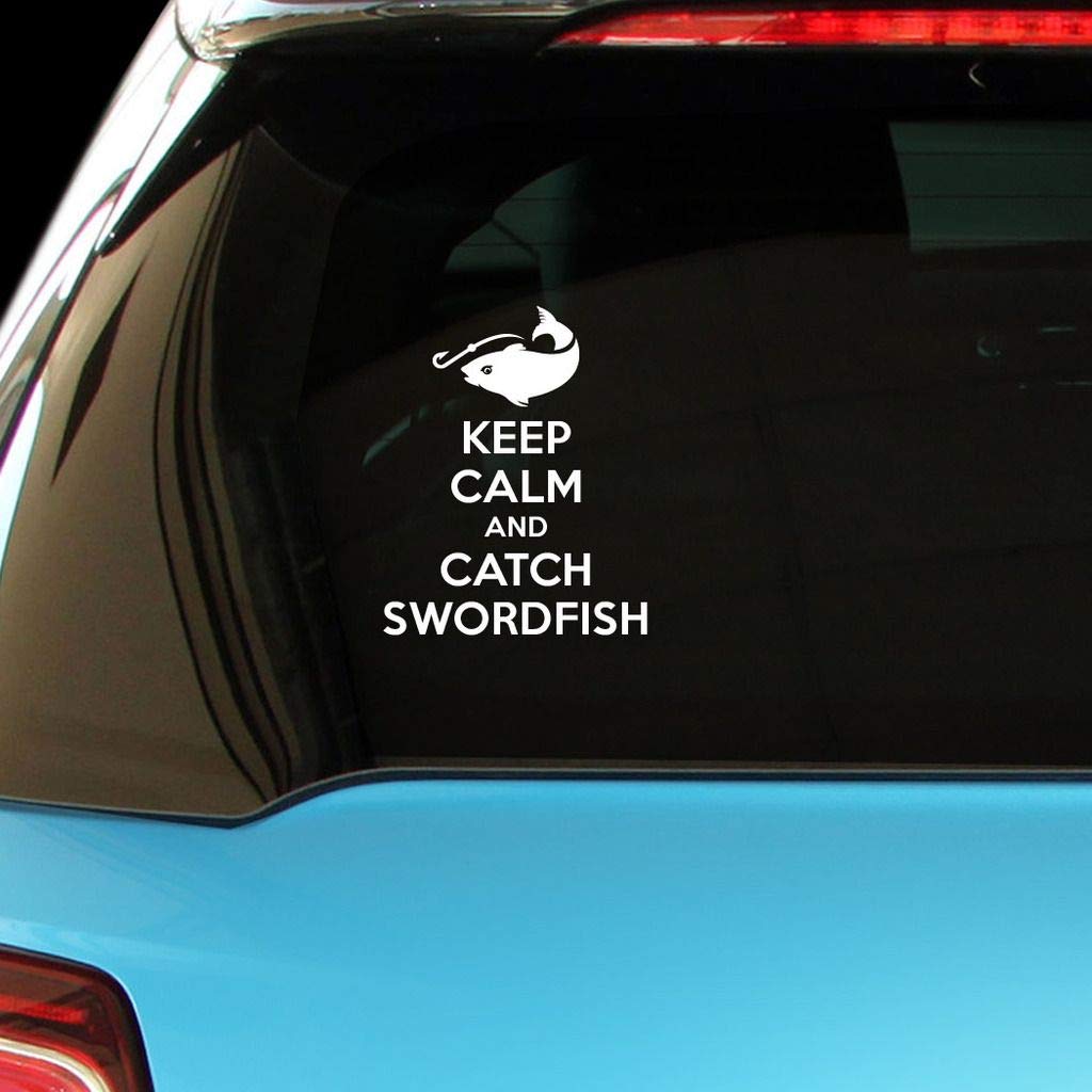 Keep Calm and Catch Swordfish Vinyl Decal - Waterproof Car Laptop Wall Sticker for Home Office Decor, Vehicle Personalization, and Gift Ideas