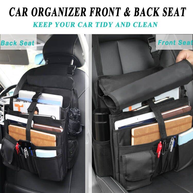 Premium Car Front Seat Organizer with Tablet/Laptop Storage | Multi-Purpose Backseat Organizer with Adjustable Cup Holder, Reinforced Straps & Heavy-Duty Buckles | Perfect for Commuters, Road Trips & Law Enforcement Professionals