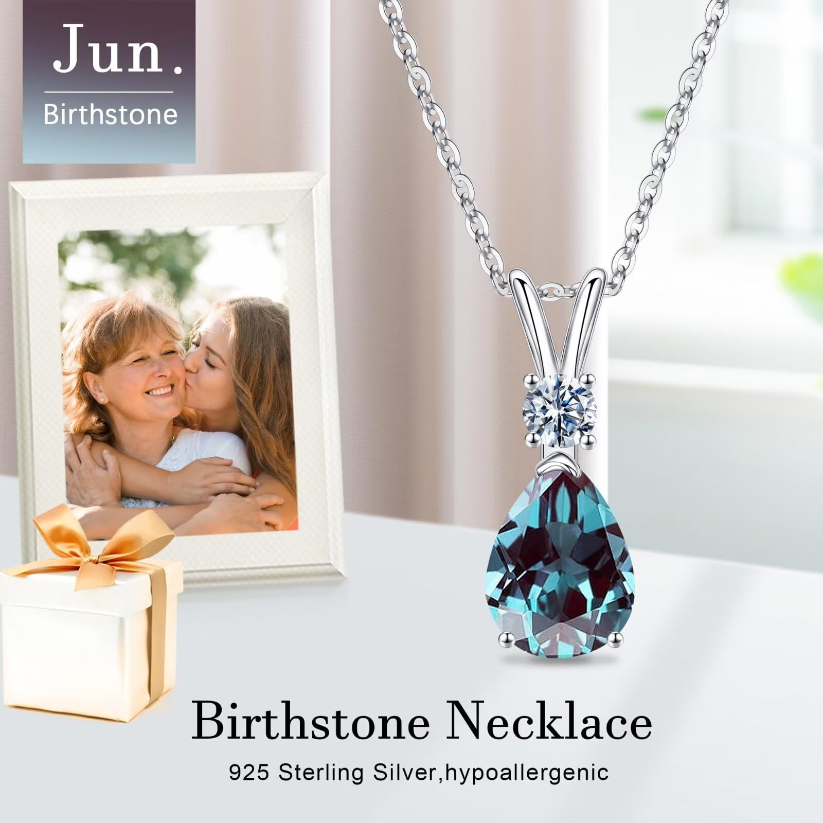 1.25 Ct Pear Birthstone Necklace for Women - 18K White Gold Plated S925 Sterling Silver with Genuine/Created Gemstone - Elegant Jewelry Gift for Birthday, Anniversary & Special Occasions