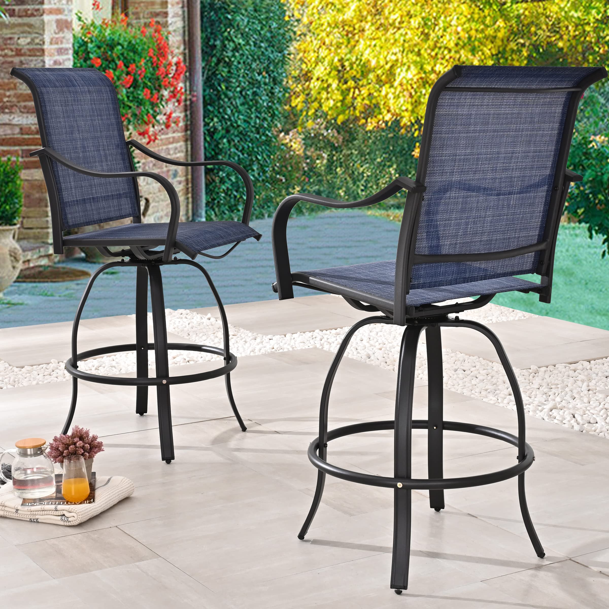 4-Pack Patio Swivel Bar Stools - Outdoor High Bistro Height Chairs, All-Weather Garden Dining Furniture (Blue) - Perfect for Backyard, Deck, Poolside & Outdoor Entertaining