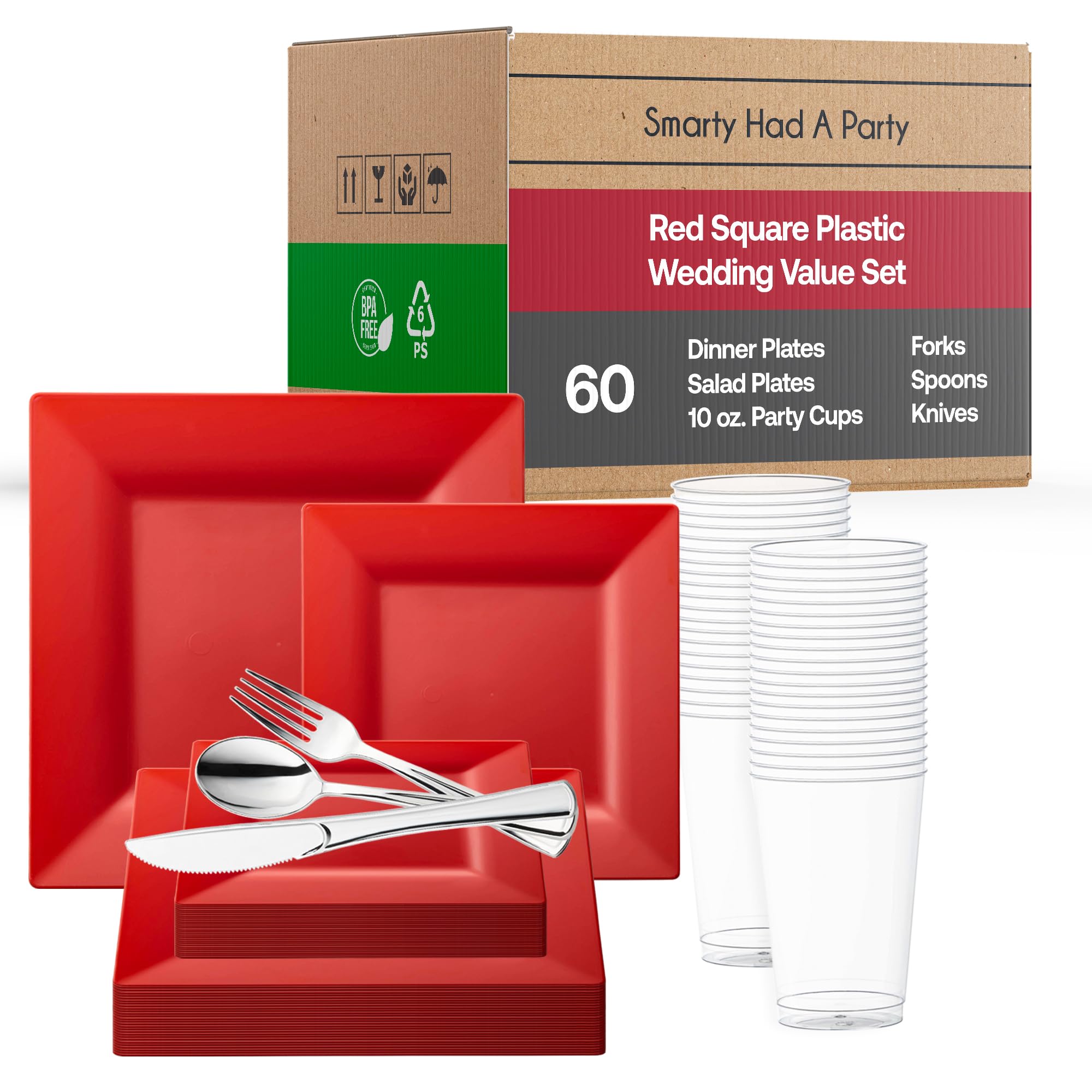 Elegant Disposable Plastic Dinnerware Set - Heavy Duty Plastic Plates for Wedding, Party & Events (Red, 60-Piece Value Pack) | Perfect for Outdoor Gatherings, Catering & Special Occasions