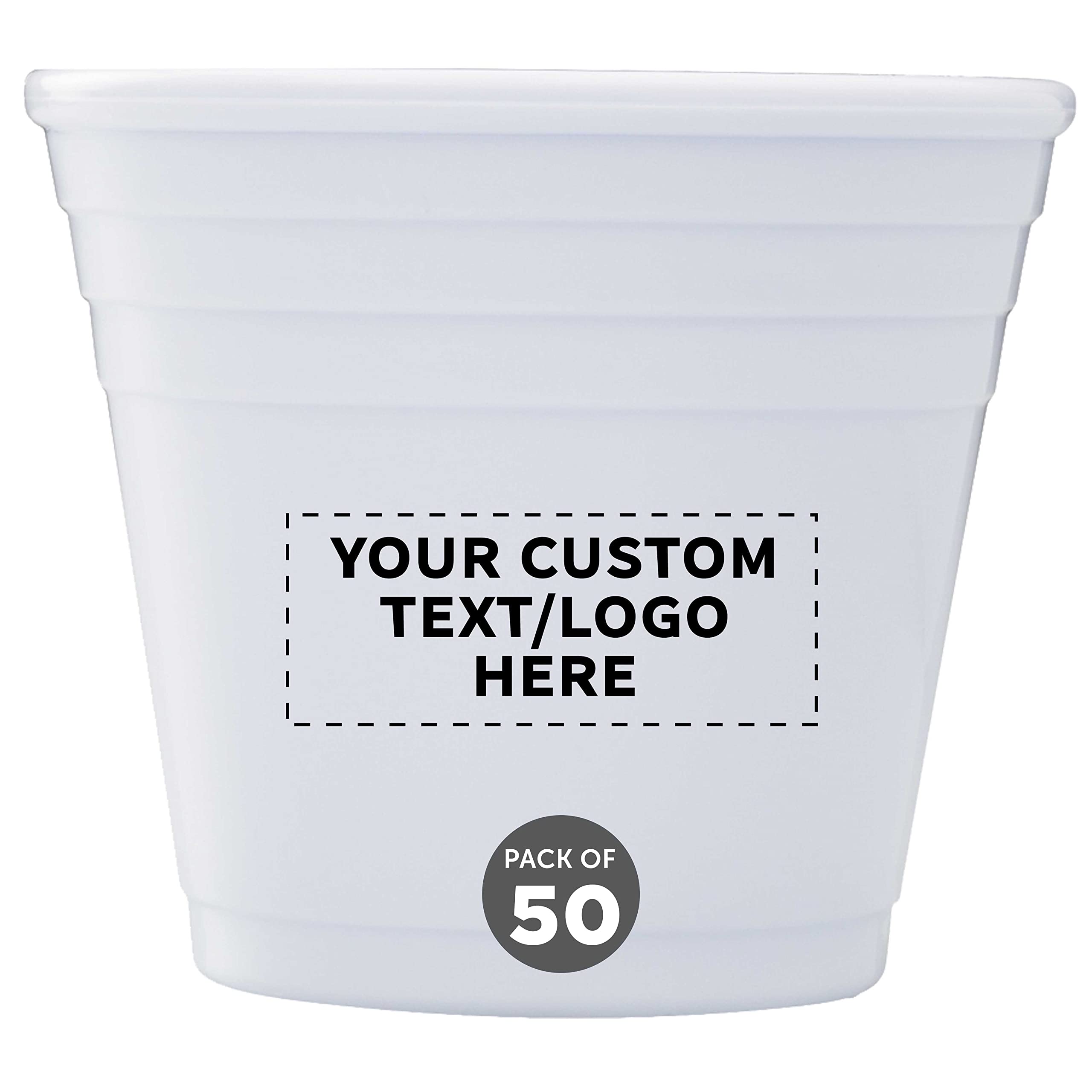 Personalized 2 oz Plastic Shot Glasses Bulk Pack - Set of 50 Custom Party Cups for Birthdays, Weddings & Events - Durable White Drinking Glasses for Indoor/Outdoor Celebrations, Bars and Home Entertaining