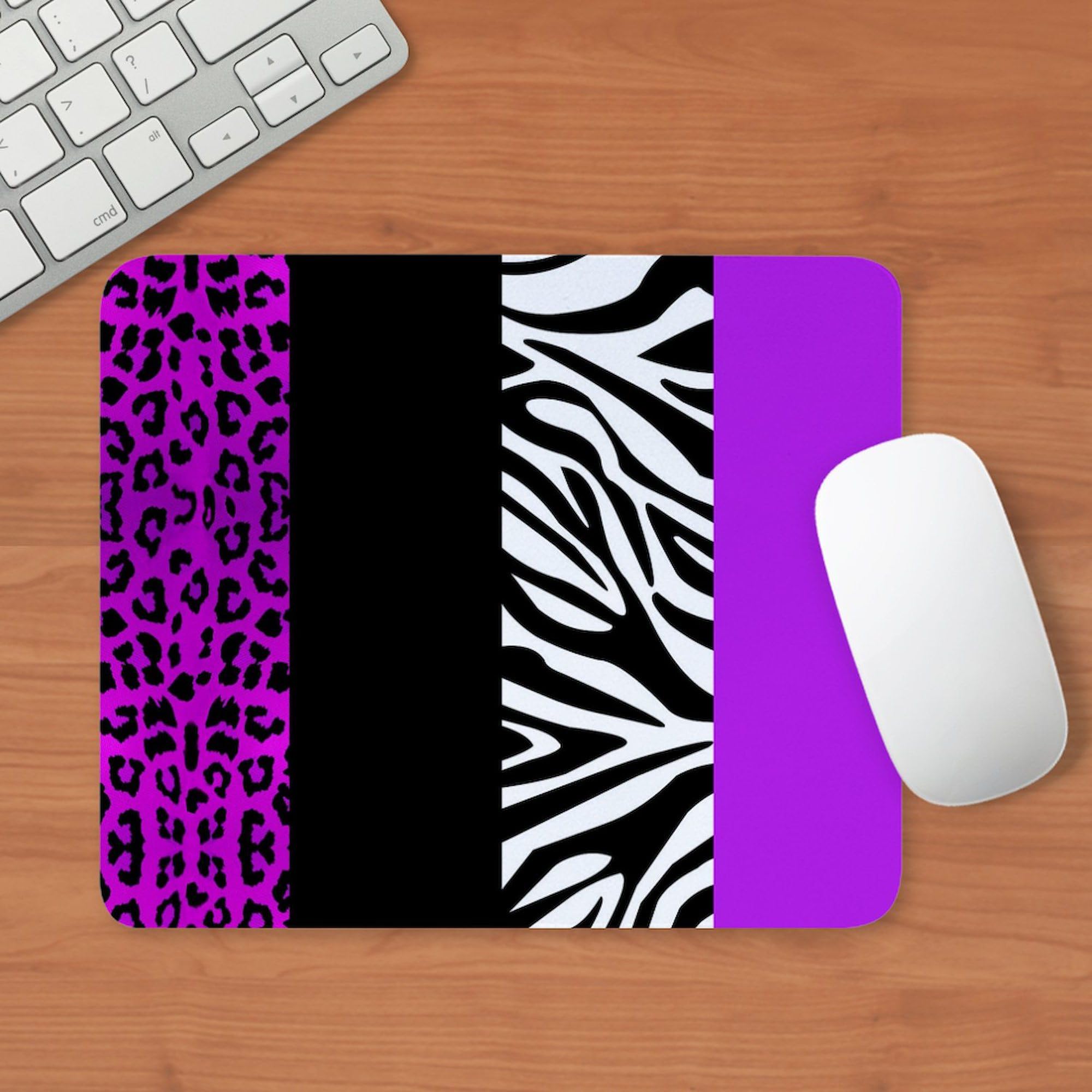 Non-Slip Purple Leopard & Zebra Print Gaming Mouse Pad - Durable Rubber Base for PC, Laptop, Office & Home Computer Workstations