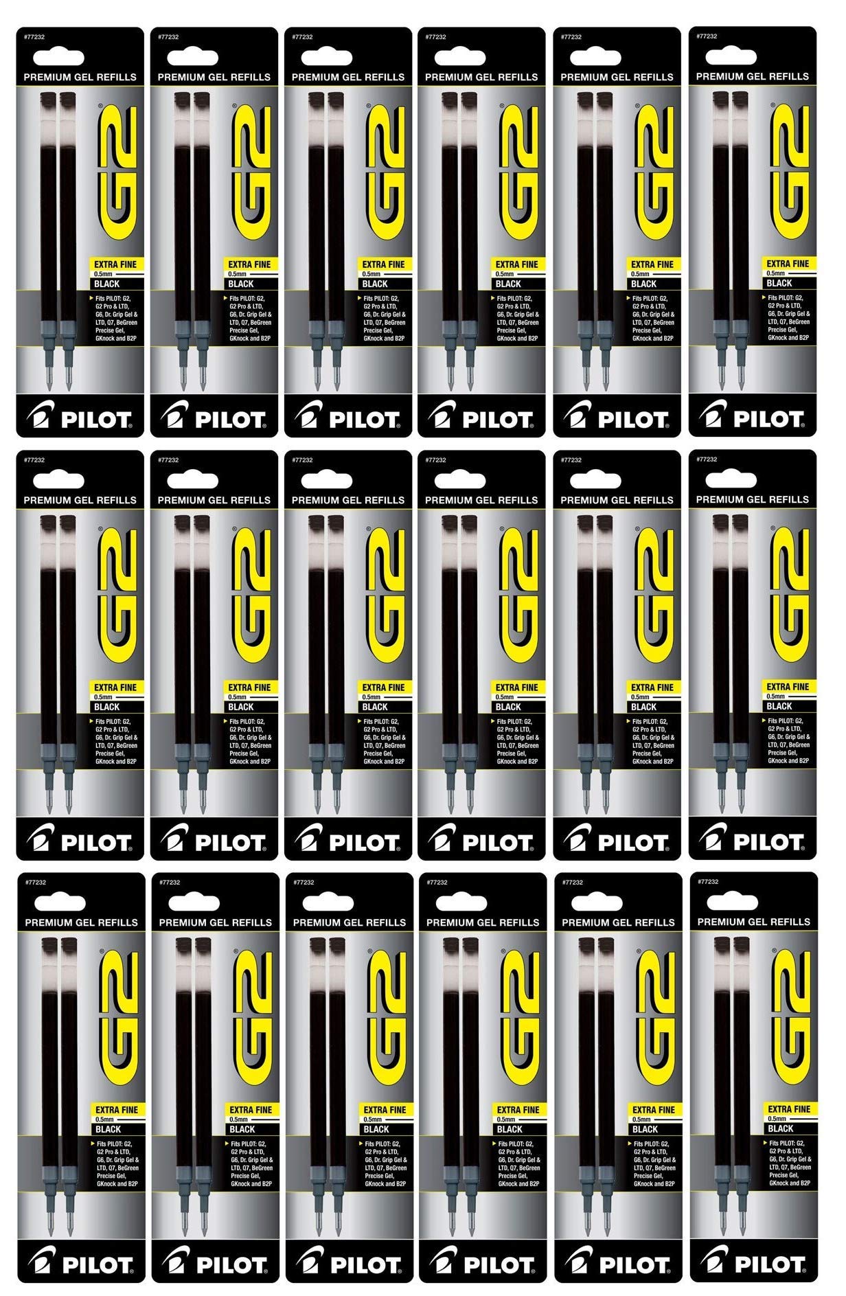 Pilot G2 Gel Ink Refill for Rolling Ball Pens - Extra Fine Point 0.38mm Black Ink (18 Pack, 36 Refills Total) - Perfect for Office, School & Professional Writing Needs