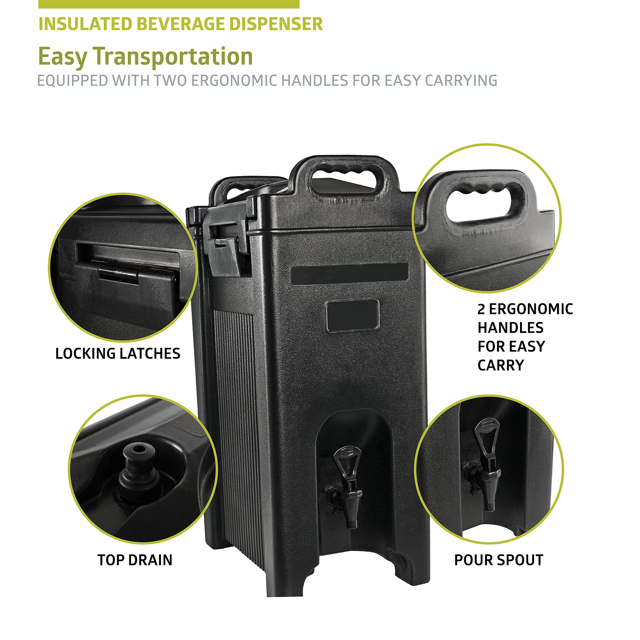 Pearington 5-Gallon Insulated Beverage Dispenser - Hot & Cold Drink Server for Parties, Events & Catering - Black (1 Pack) - Perfect for Coffee, Tea, Lemonade & Iced Water at Weddings, BBQs & Office Gatherings