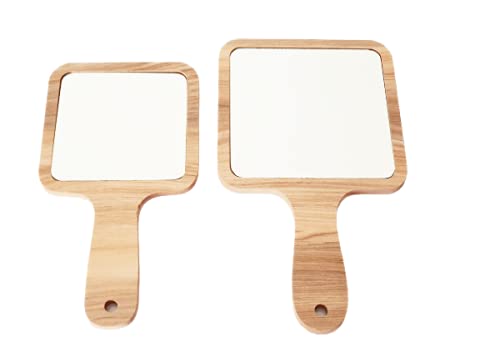 Square Wooden Makeup Mirror for Bathroom & Travel - 2 Pack