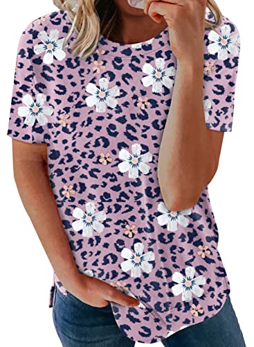 SHEWIN Women's Summer Tops Casual Short Sleeve T-Shirts - Loose Fit Comfortable Cotton Tee for Everyday Wear, Beach Outings & Vacation Essentials
