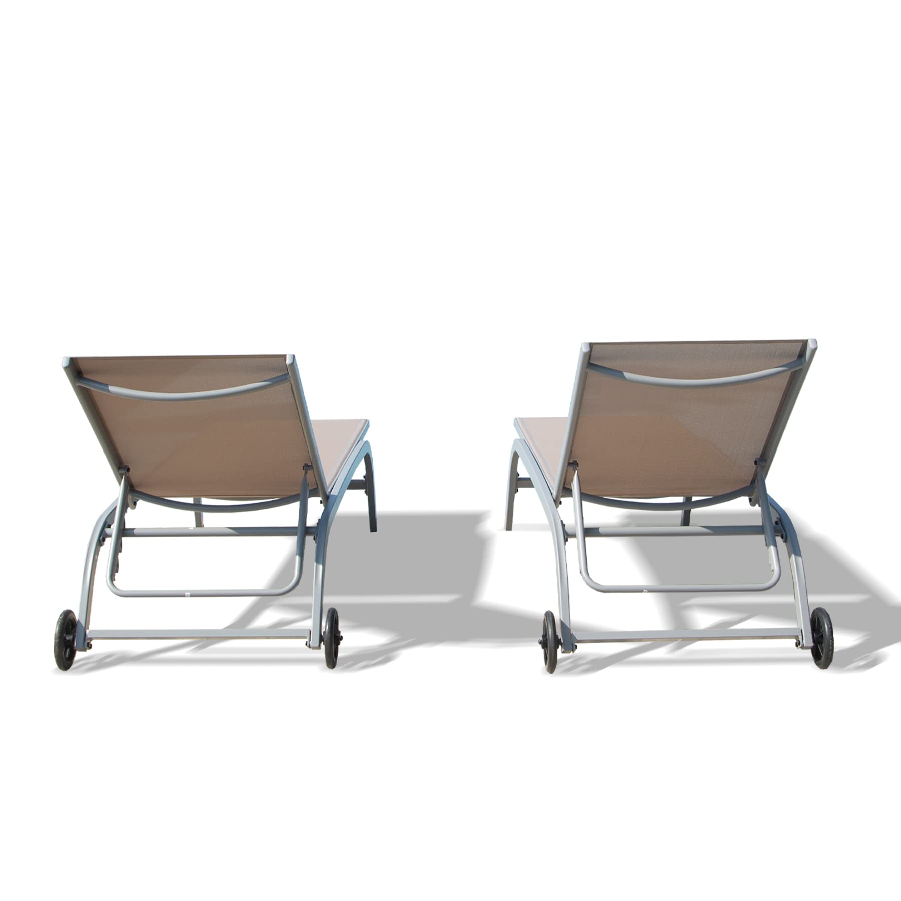Domi Outdoor Chaise Lounge Set of 2 - Adjustable Poolside Lounge Chairs with Wheels for Patio, Beach, Yard & Deck - 5-Position Reclining Khaki Sunbathing Chairs - Perfect for Relaxing by the Pool, Coastal Getaways or Backyard Lounging