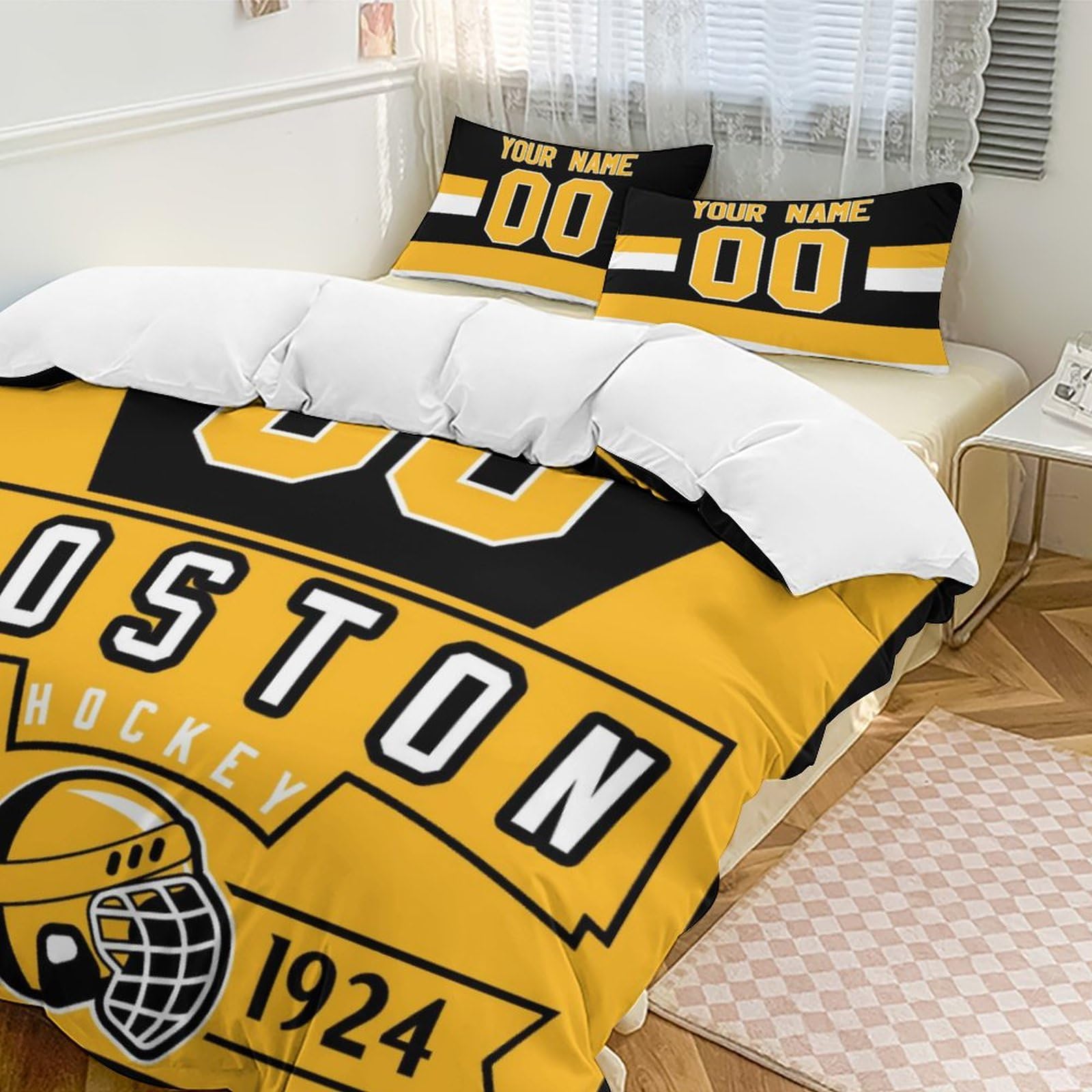 Custom Hockey Comforter Set - 3 Piece Bedding (Comforter + 2 Pillowcases) for Hockey Fans | Personalized Name & Number | Soft, Lightweight Quilt | Sports Themed Bedroom Decor | Perfect for Game Nights & Fan Gifts