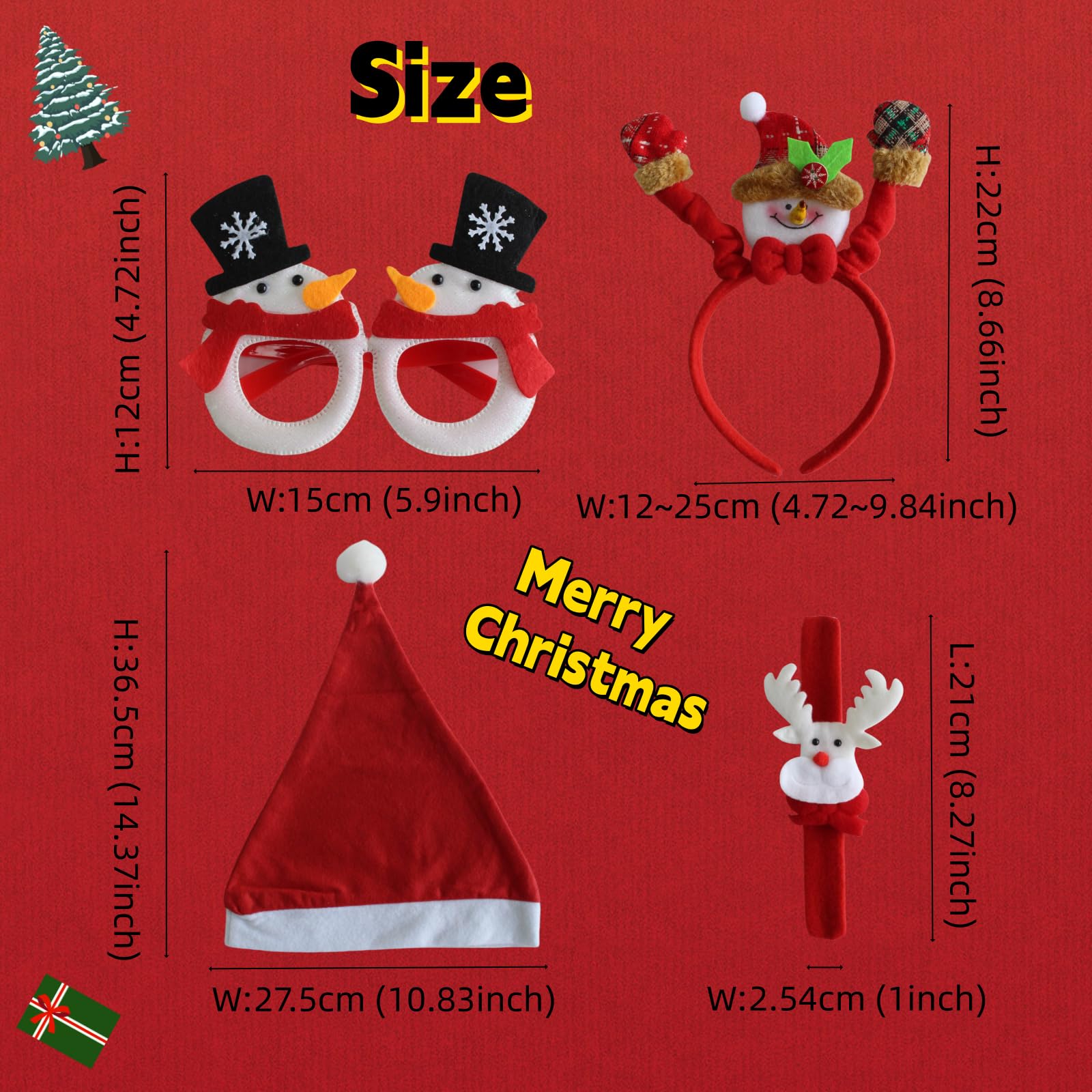 Festive Christmas Party Glasses Set - Santa Hats, Holiday Headbands & Slap Bracelets for Kids & Adults | Perfect for Xmas Celebrations, Office Parties & Family Gatherings