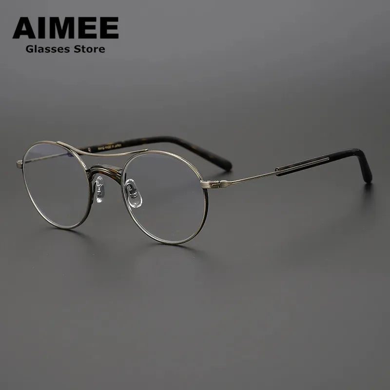 Aimee Unisex Full Rim Round Double Bridge Titanium Eyeglasses Frame 7106 - Lightweight Durable Glasses for Men & Women, Perfect for Reading, Working & Daily Wear