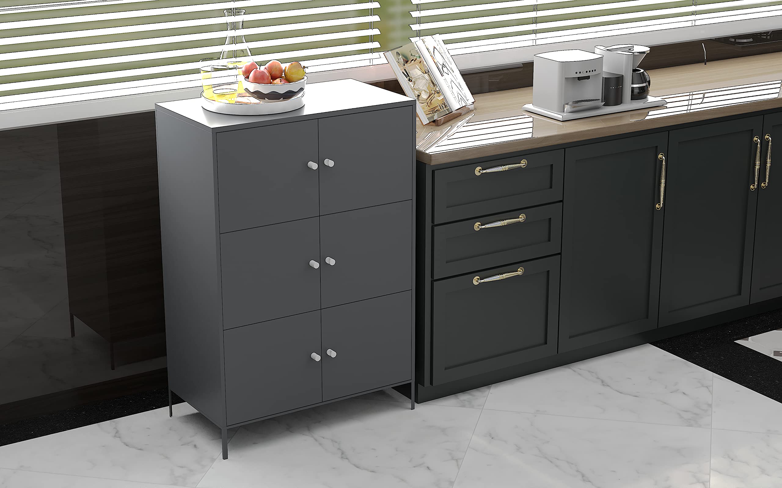 6-Door Metal Storage Cabinet with 3 Shelves - 25.6