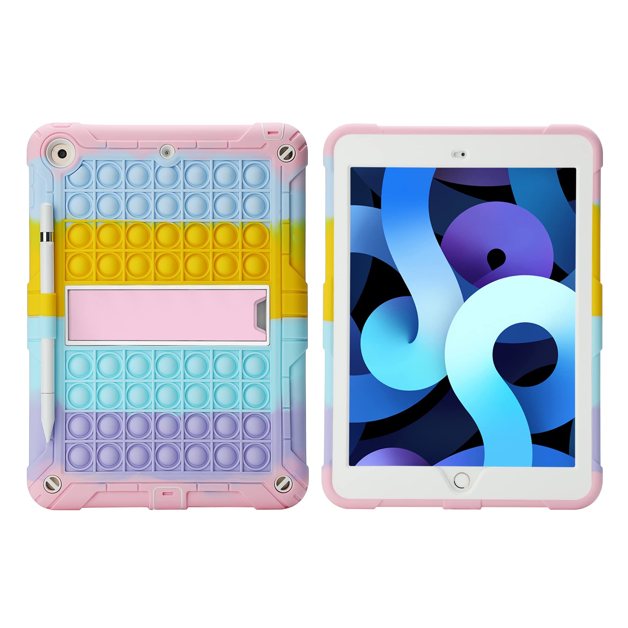 Shockproof iPad Case for iPad 6th/5th Gen (9.7 inch 2018/2017), iPad Air 2 & iPad Pro 9.7 - Rainbow Design with Pencil Holder & Strap - Perfect for Work, School & Travel Protection