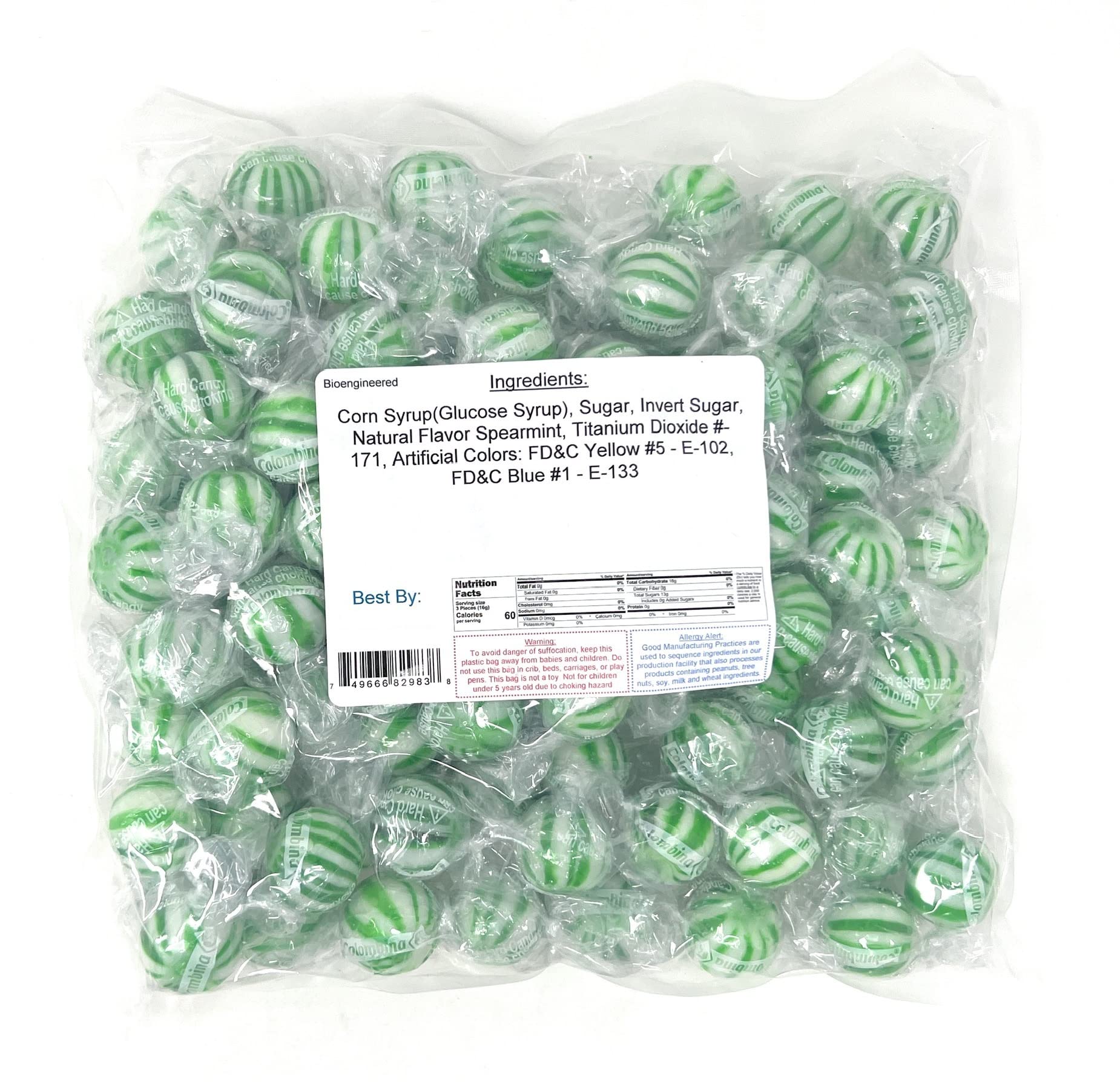 YANKEETRADERS Spearmint Striped Candy Balls - 2 Lbs Bulk Pack | Fresh Mint Flavored Hard Candies for Parties, Office Treats & Holiday Gifts