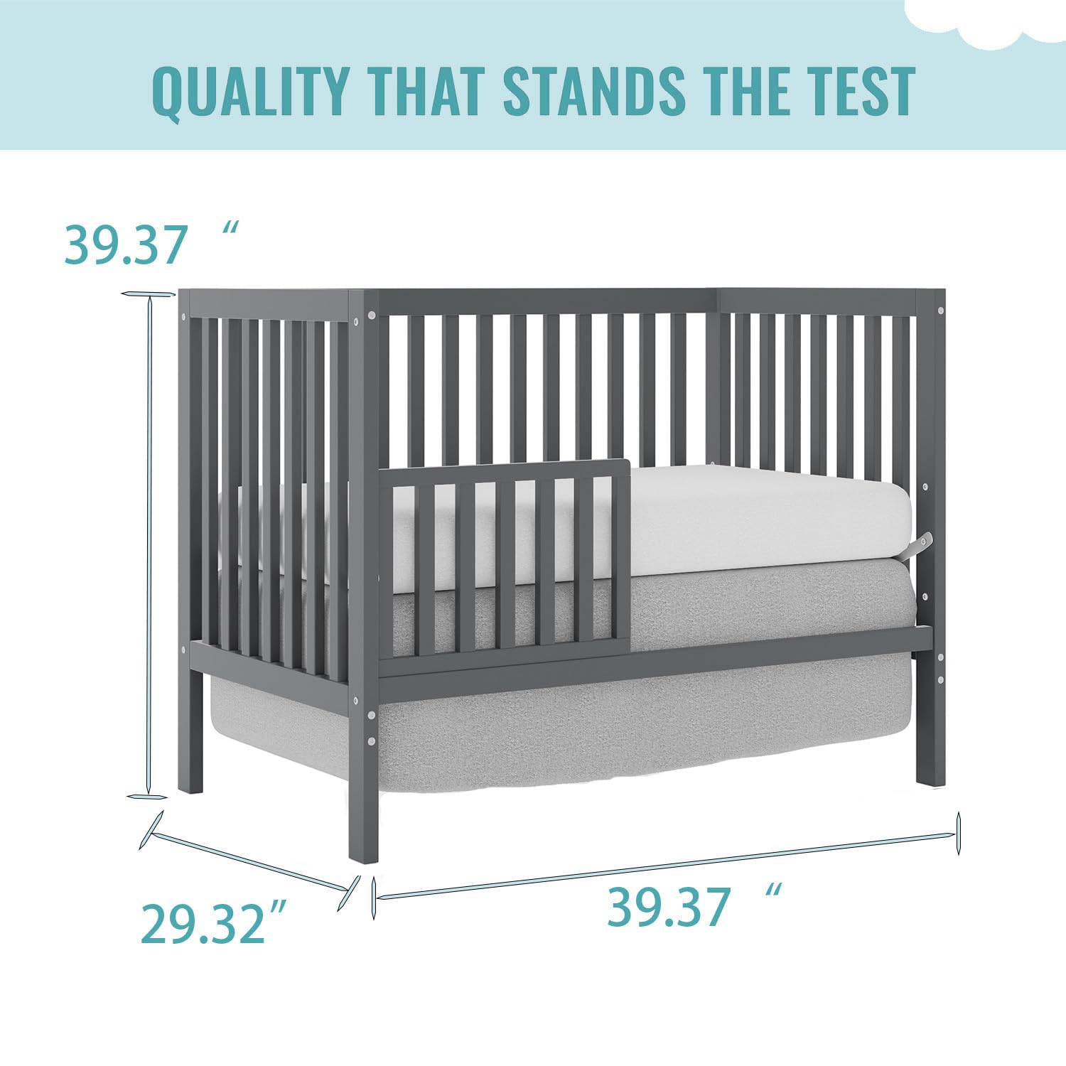 5-in-1 Convertible Baby Crib - Mini Crib to Toddler Bed for Small Spaces (Gray)