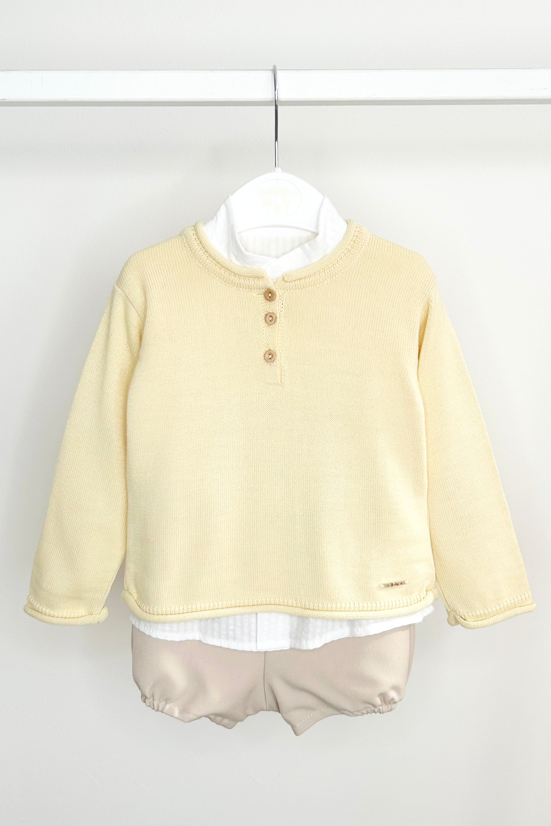 Wilder Buttermilk Yellow Jumper, Shirt & Shorts Set - Soft Cotton Kids Outfit for Playdates & Family Photos