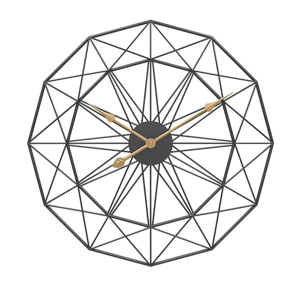 Large Modern Metal Wall Clock - Retro Nordic Style Iron Art Silent Hanging Clock for Living Room, Bedroom & Office (Black)